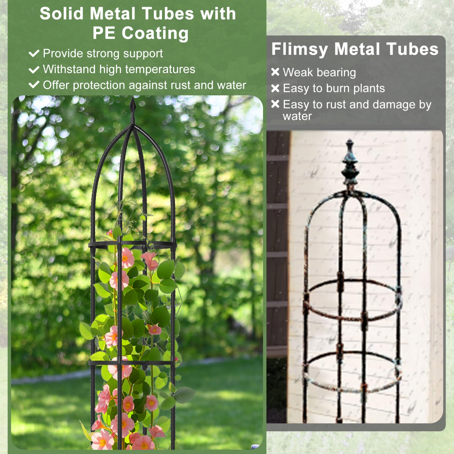 Metal Obelisk Trellis 2-Pack for Climbing Roses, Cucumbers & Flowering Vines