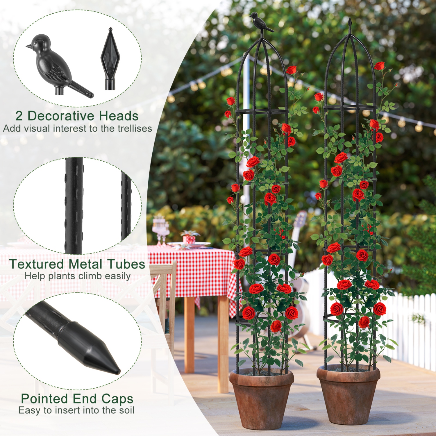 Metal Obelisk Trellis 2-Pack for Climbing Roses, Cucumbers & Flowering Vines