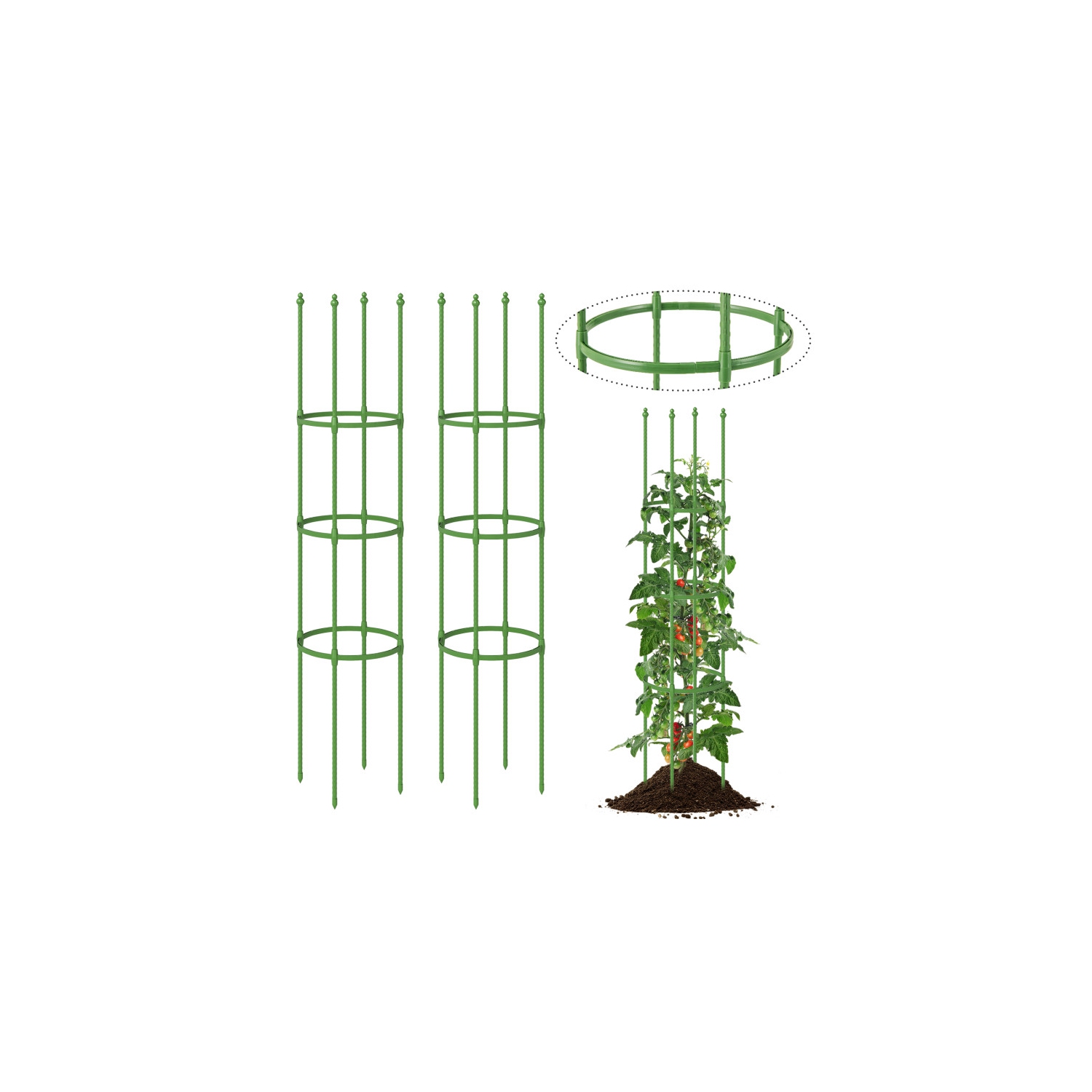 Set of 2 Tomato Cages with Adjustable Trellis Support for Plants & Flowers