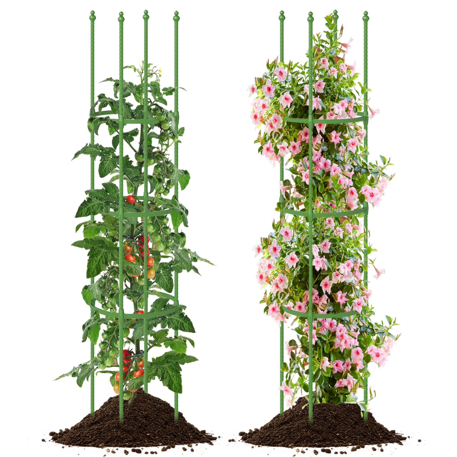 Set of 2 Tomato Cages with Adjustable Trellis Support for Plants & Flowers