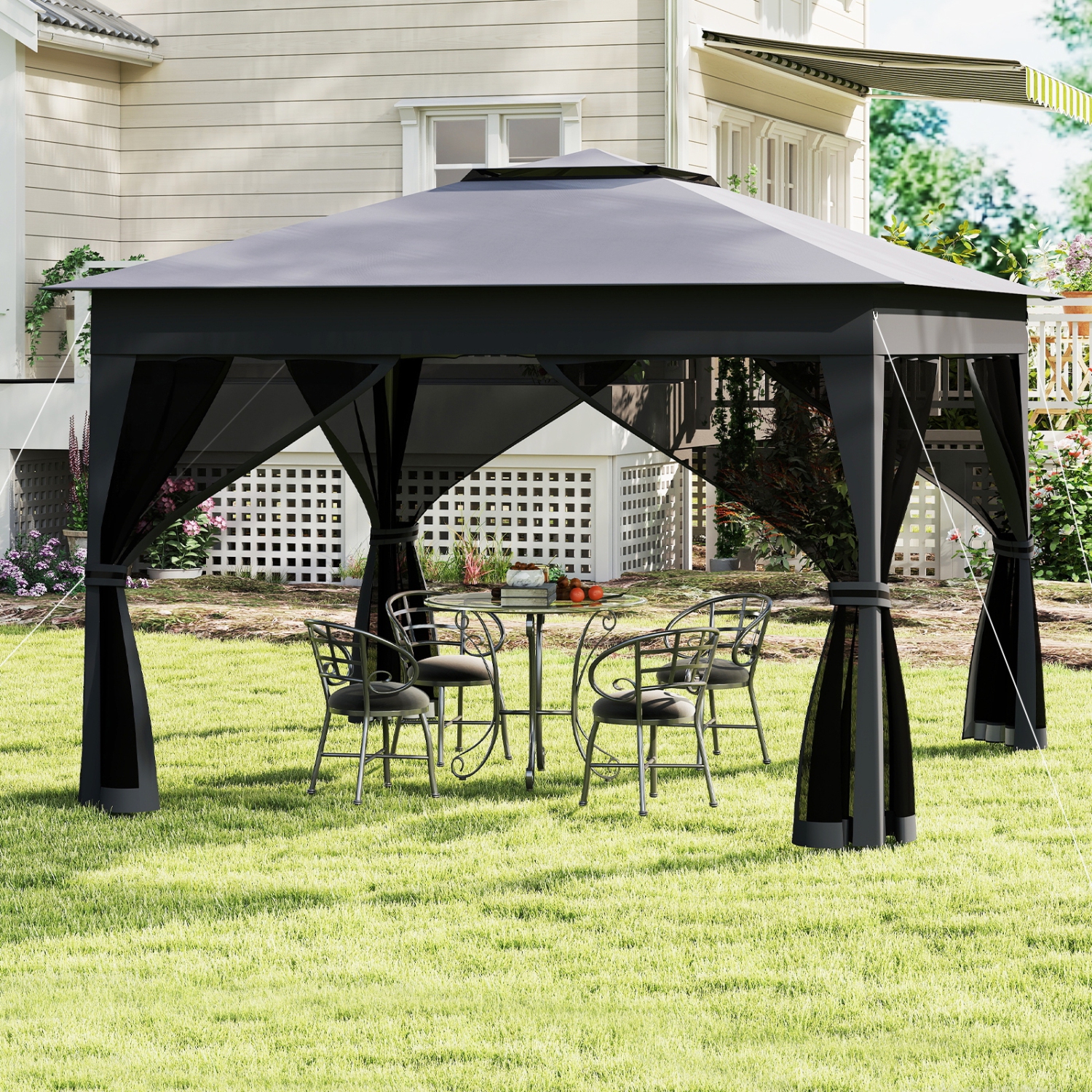 Portable Pop Up Gazebo Tent with Mosquito Netting and Ventilated Double Roof