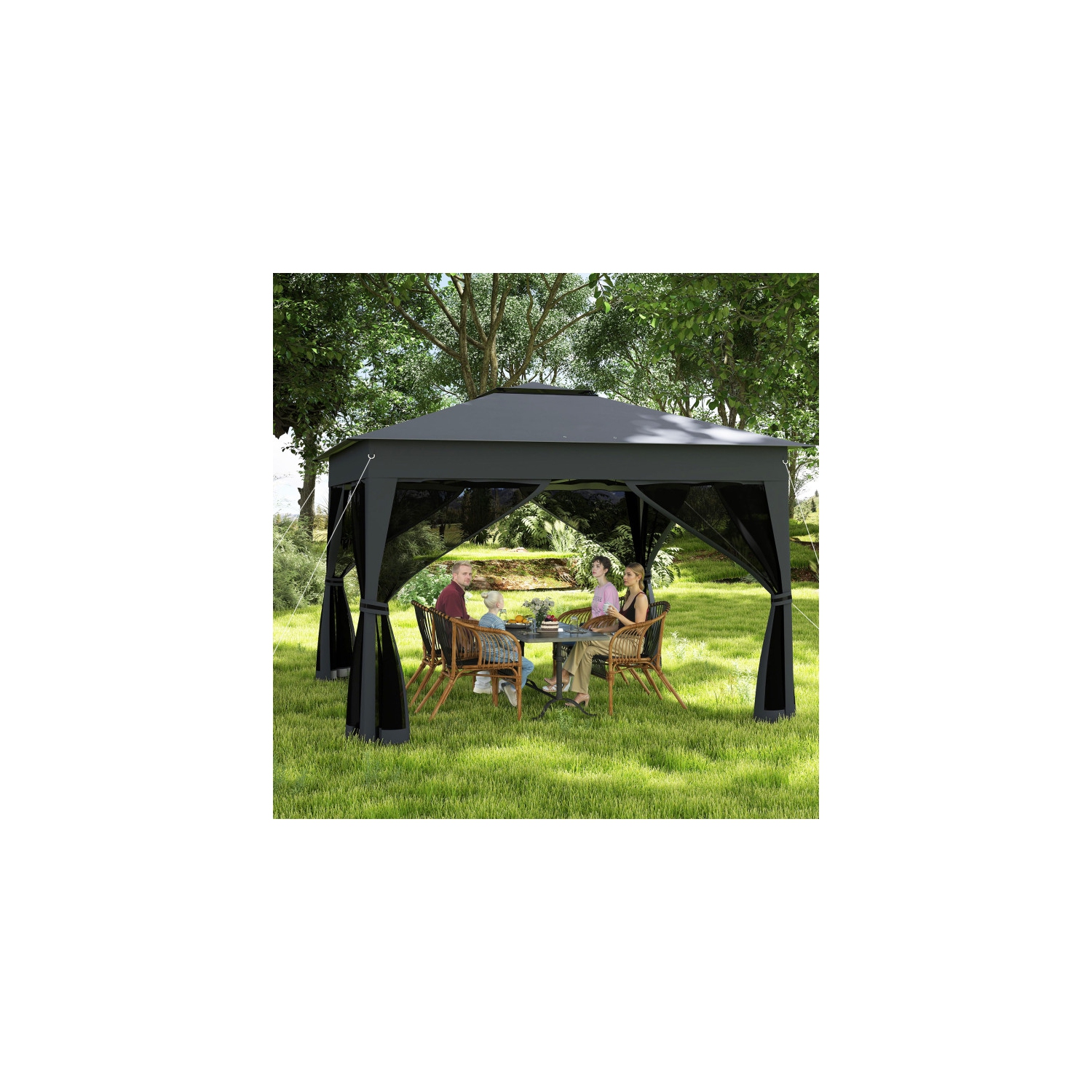 Portable Pop Up Gazebo Tent with Mosquito Netting and Ventilated Double Roof