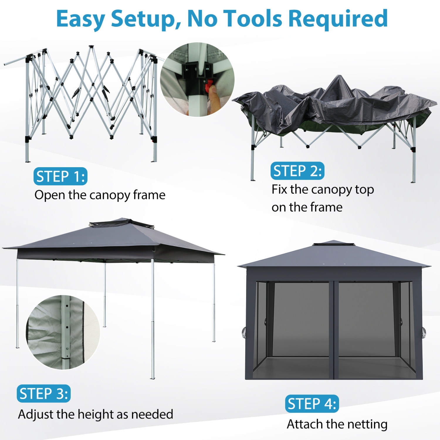 Portable Pop Up Gazebo Tent with Mosquito Netting and Ventilated Double Roof