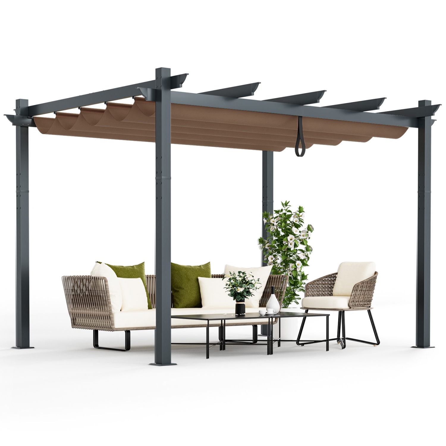 Aluminum Retractable Pergola Canopy Shelter for Patio, Garden, and Grape Vines