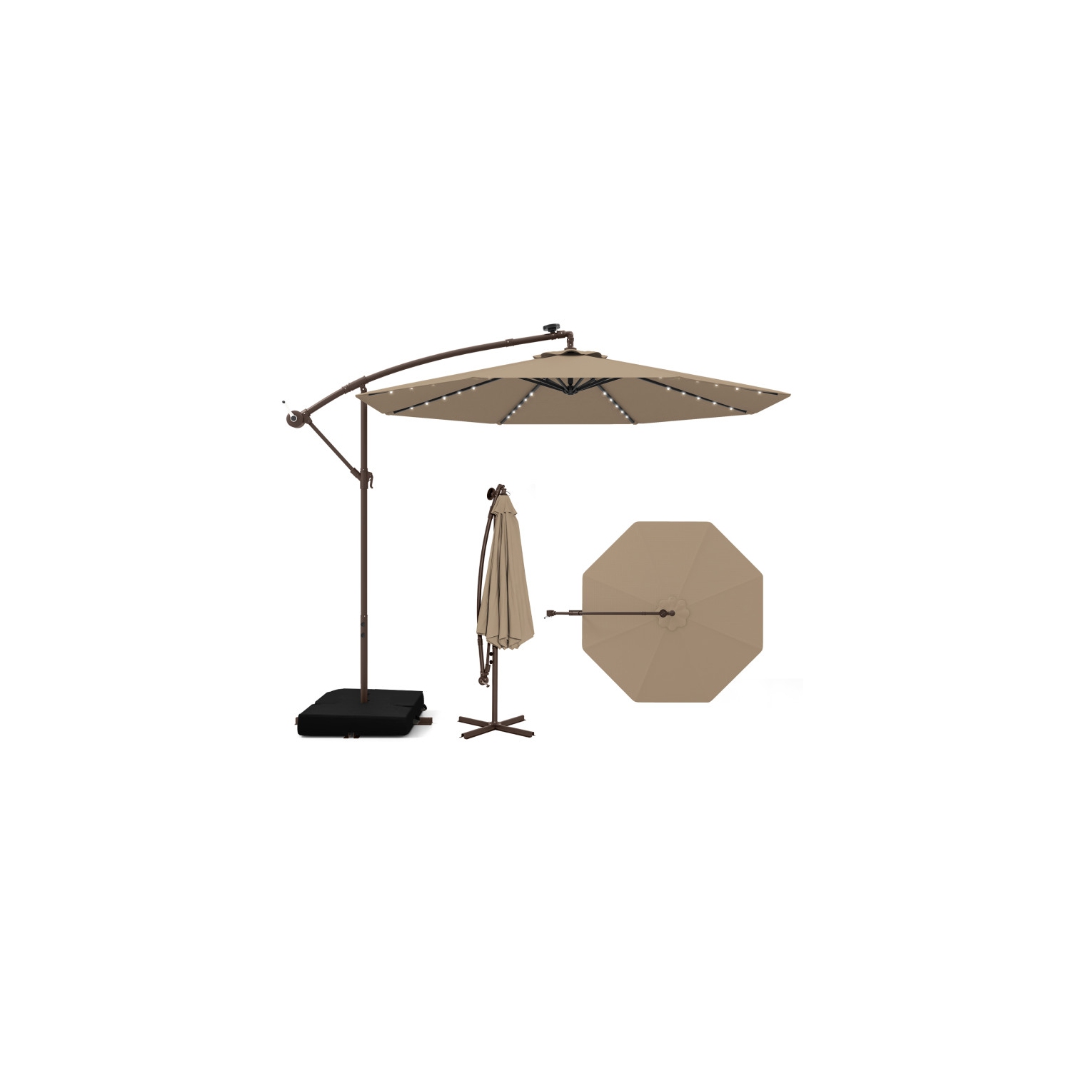 Outdoor Cantilever Umbrella with Built-in LED Lights and Solar Power