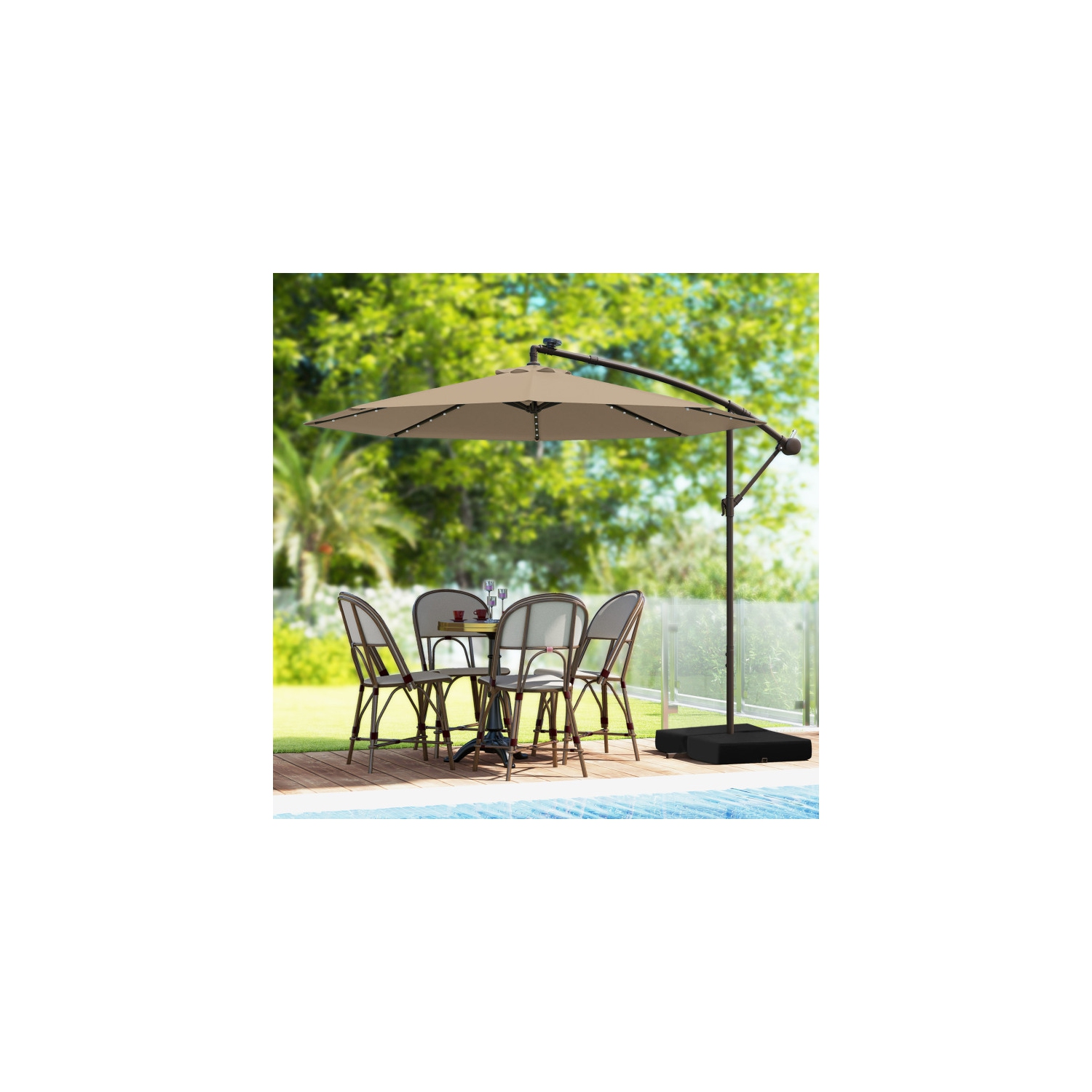 Outdoor Cantilever Umbrella with Built-in LED Lights and Solar Power
