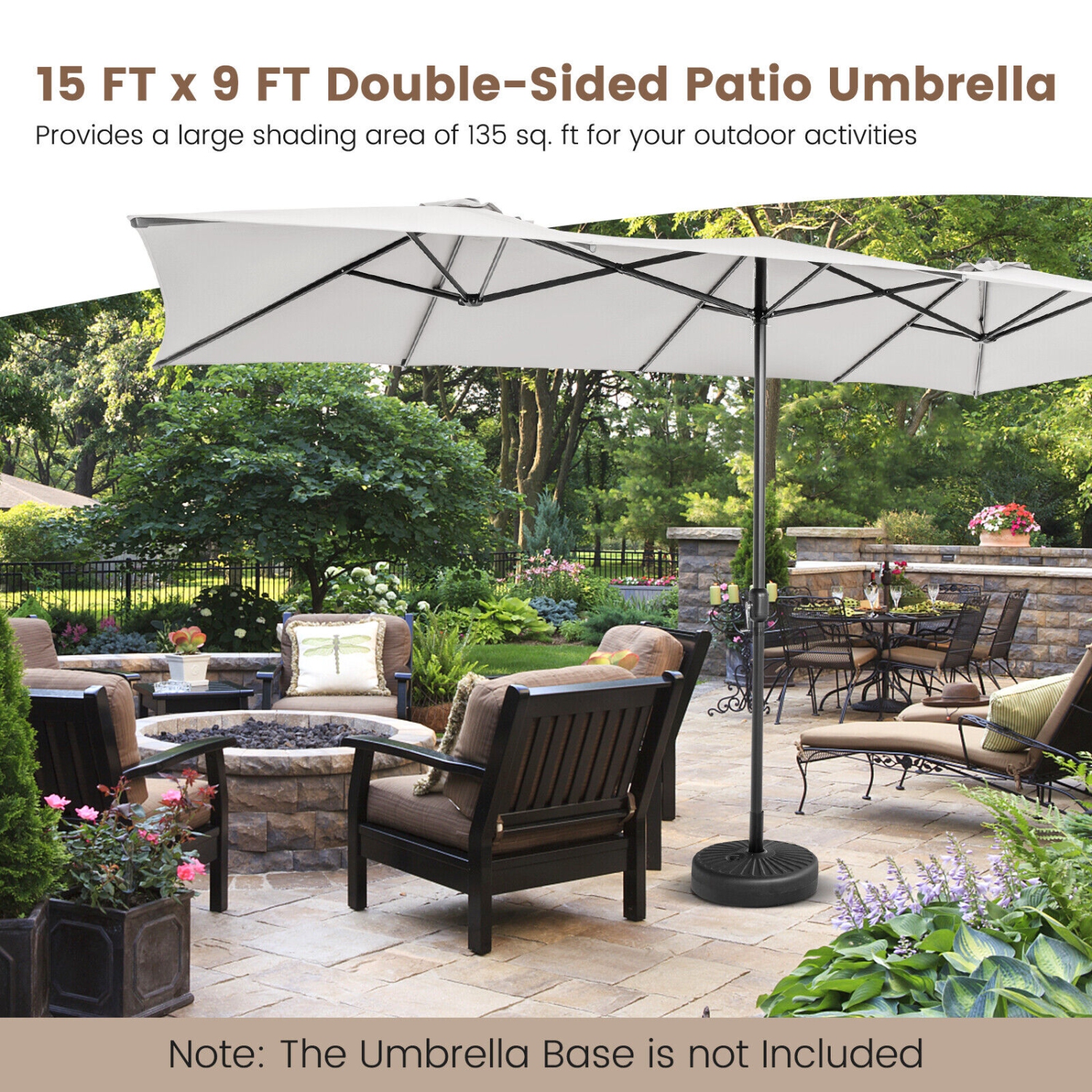 Double-Sized Patio Umbrella with Crank Handle and Ventilation Tops