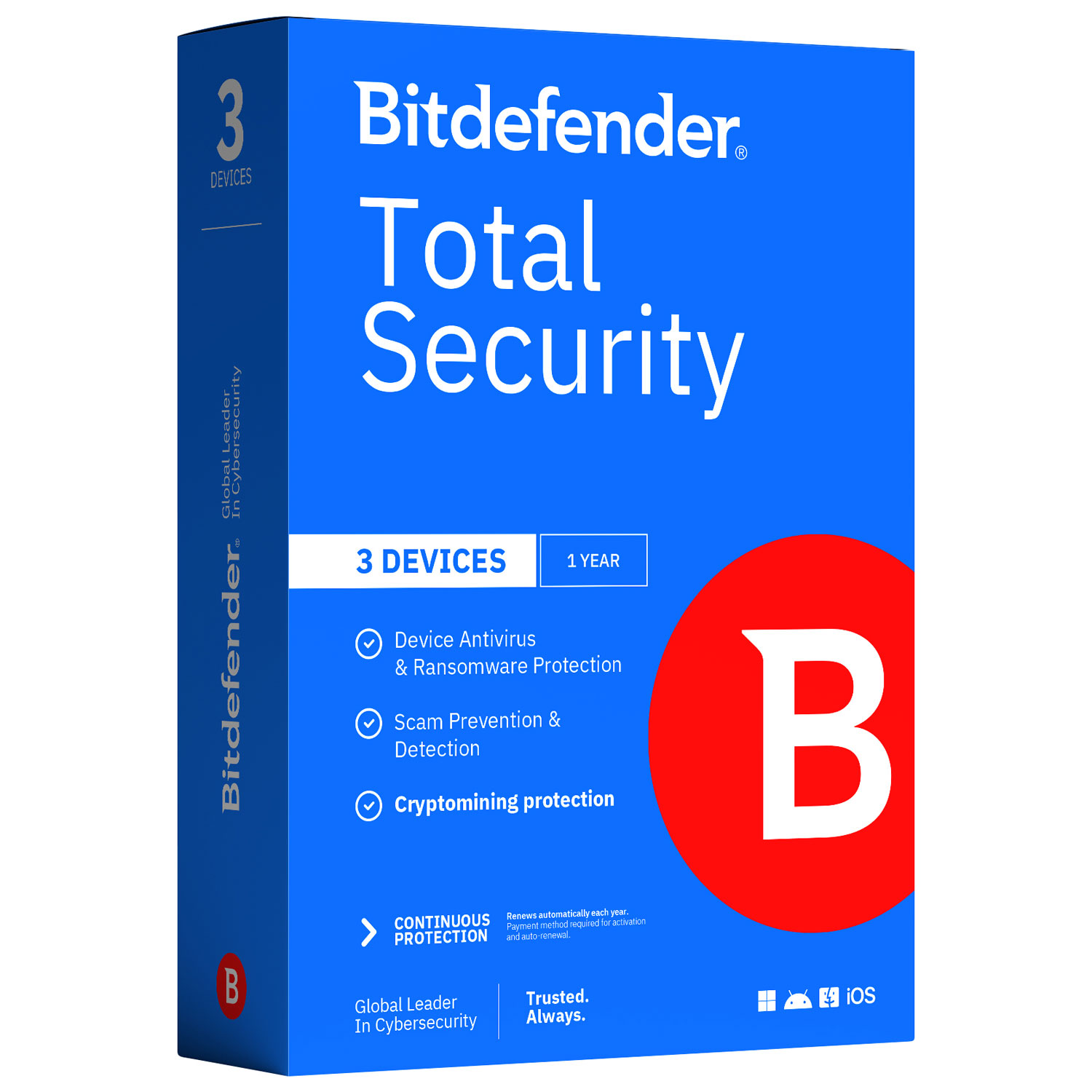 Bitdefender Total Security - 3 appareils - 1 utilisateur - 1 an