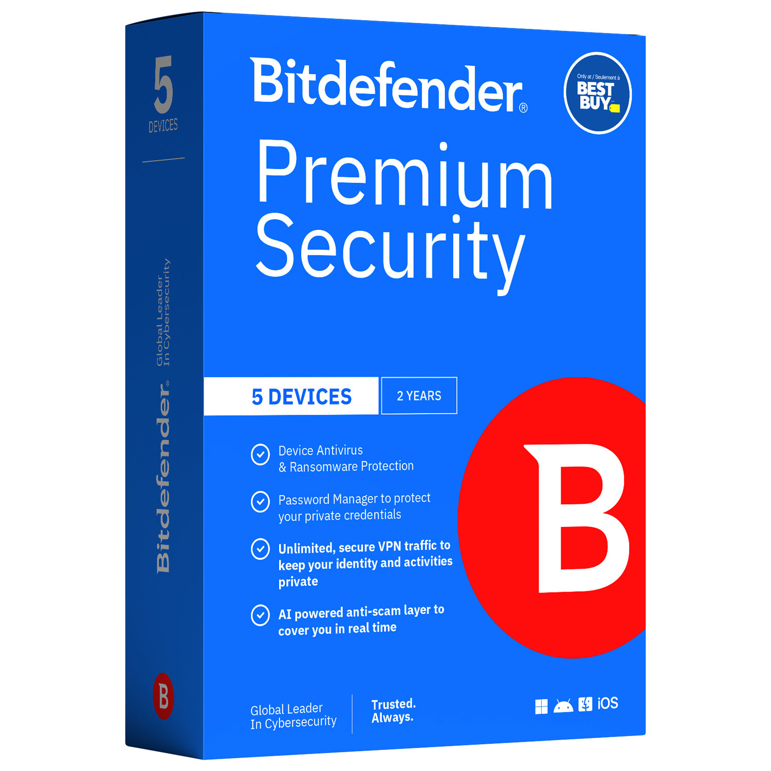 Bitdefender Premium Security Individual Edition - 5 appareils - 1 utilisateur - 2 ans - Exclusivité Best Buy