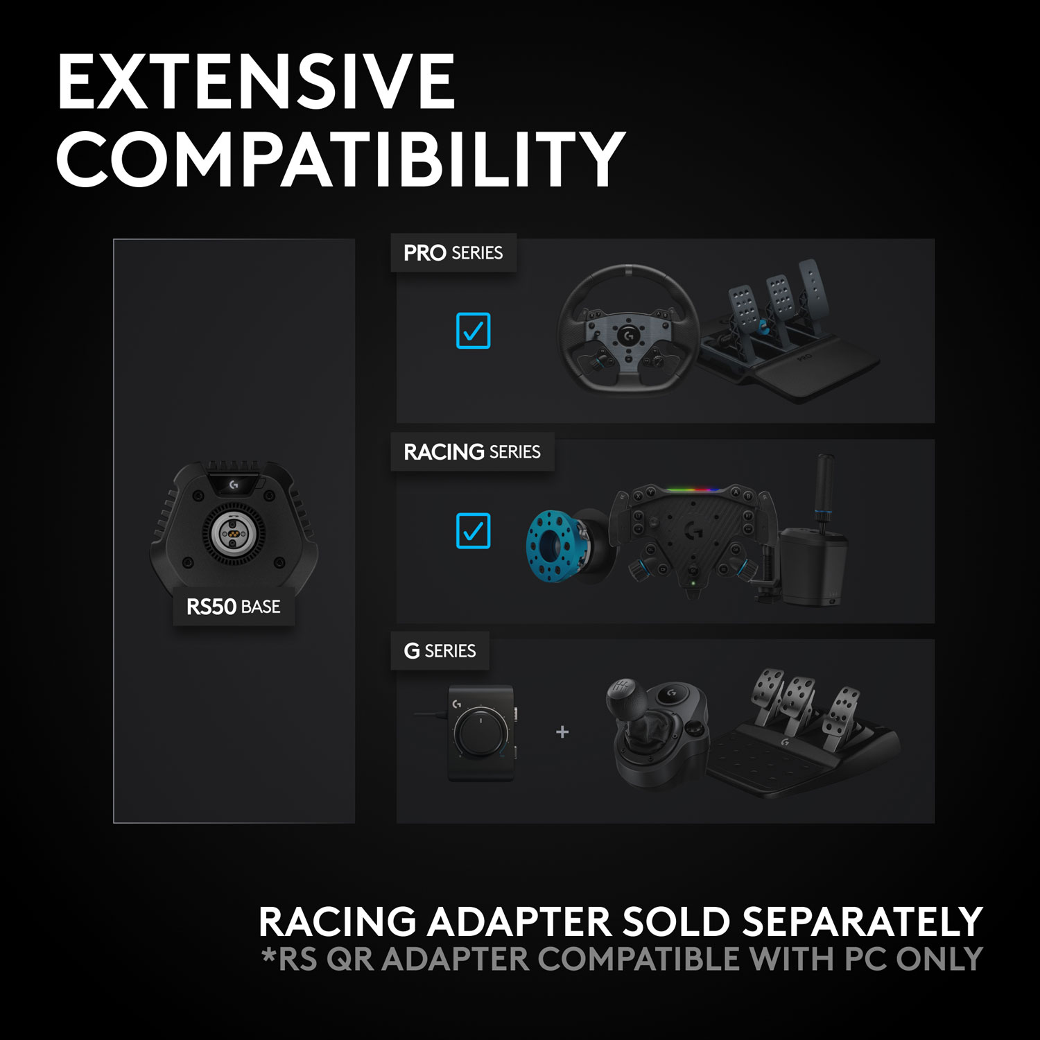 Logitech G RS50 3-Piece Sim Racing Steering Wheel System for PS5/PS4/PC