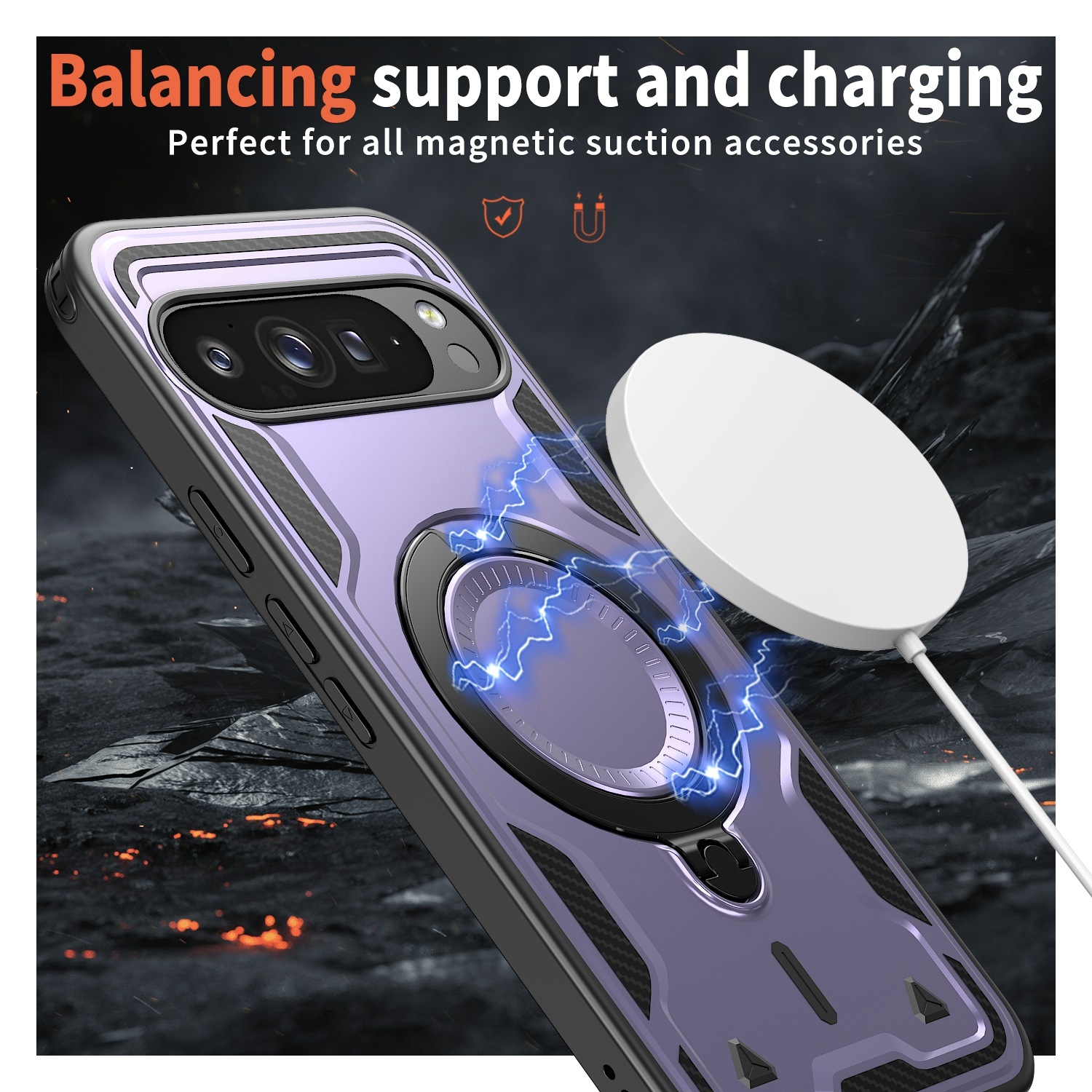 XCRS Defender Case Magsafe Cover, Magnetic Metal Kickstand Ring Holder Shockproof Case for Google Pixel 10 Pro XL