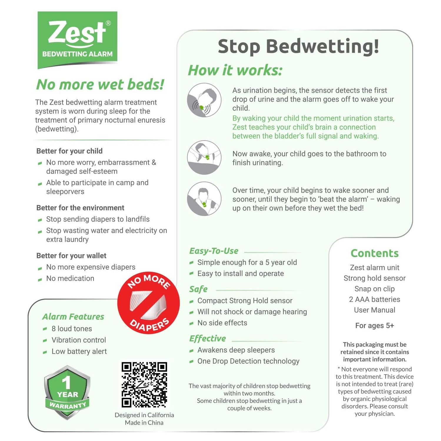 Alarme d'étouffement Zest avec 8 tonalités et vibrations fortes pour éviter l'infiltration d'eau chez les garçons, les filles et les dormeuses