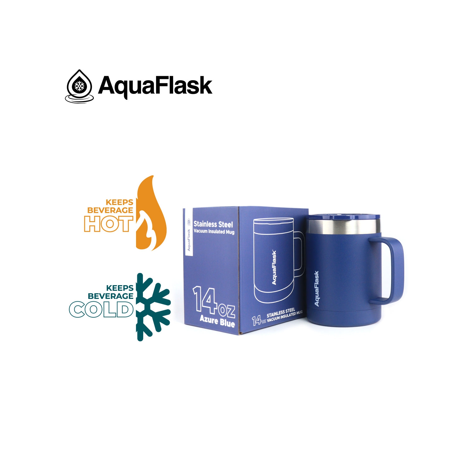 Tasse isotherme à couvercle avec poignée 415&nbsp;ml d'Aquaflask - Bleu