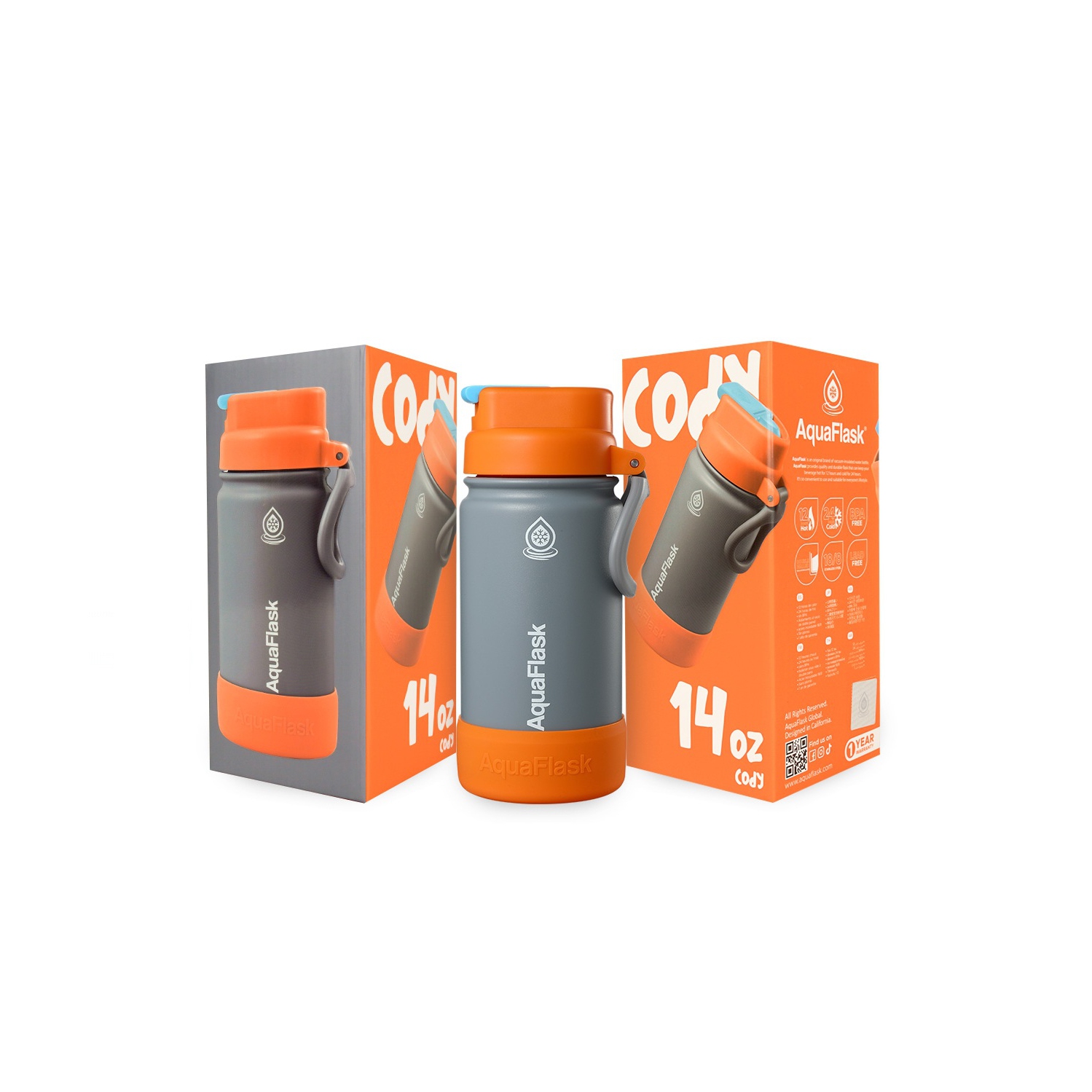 AquaFlask Kids FlipSip 532mL Water Bottles - Gray