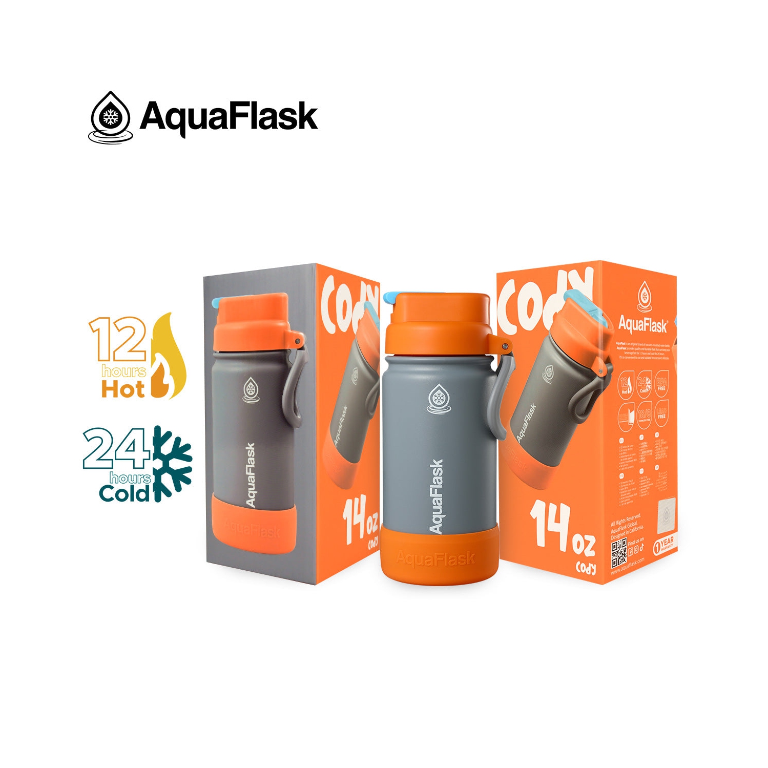 AquaFlask Kids FlipSip 532mL Water Bottles - Gray