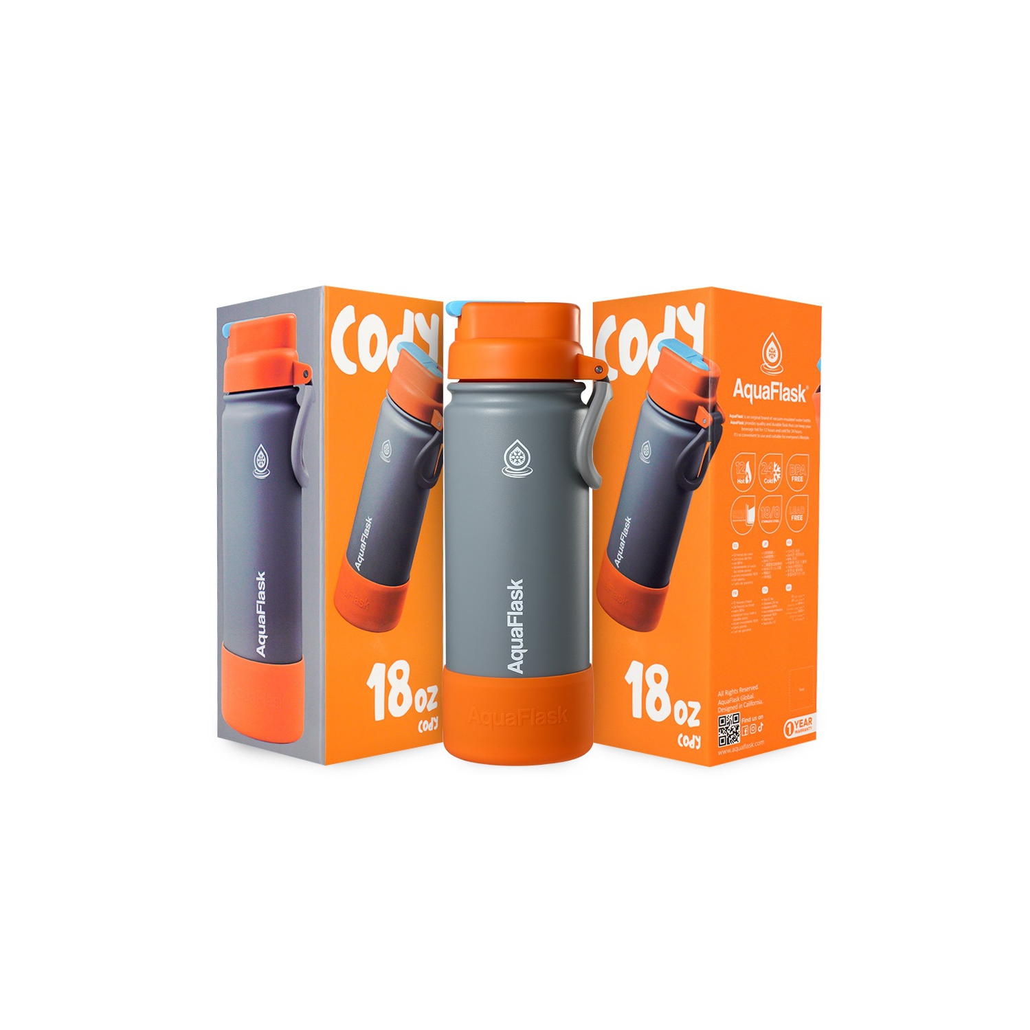 AquaFlask Kids FlipSip 532mL Water Bottles - Gray