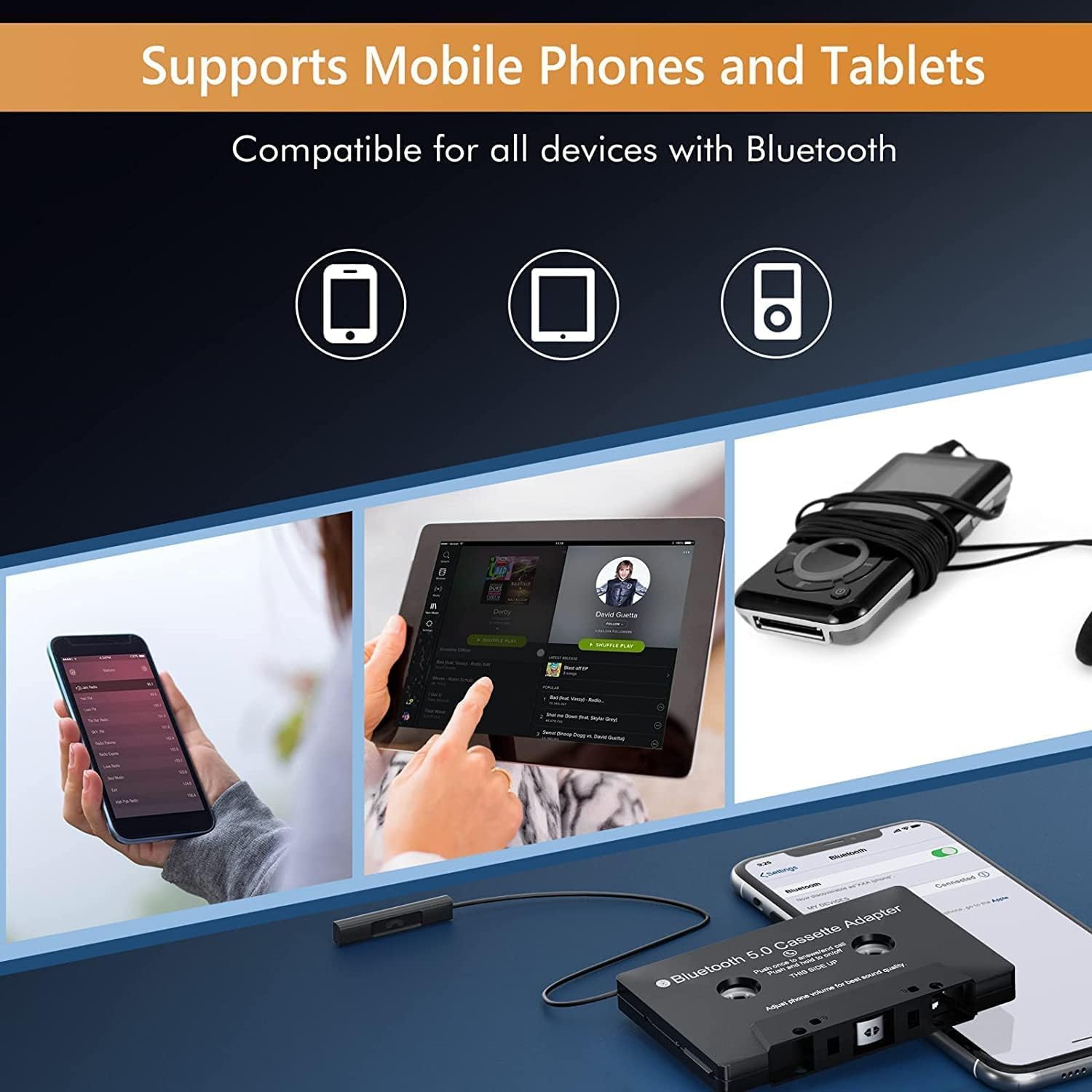 Adaptateur auxiliaire de cassette audio, récepteur cassette Bluetooth 5,0, adaptateur cassette vers adaptateur auxiliaire, adaptateur audio cassette,