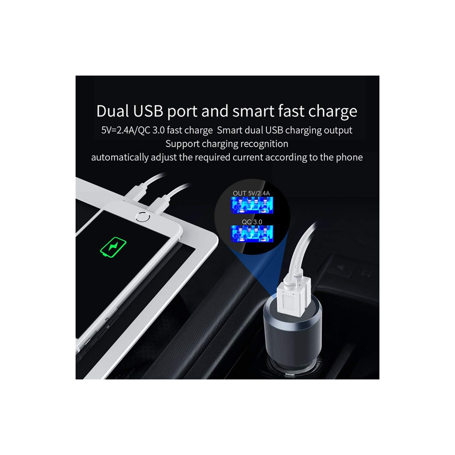 Émetteur FM Bluetooth pour l'auto, récepteur adaptateur radio pour l'auto Bluetooth 5,0 avec lumière à 7 couleurs, QC3.0/2.4 A USB Car