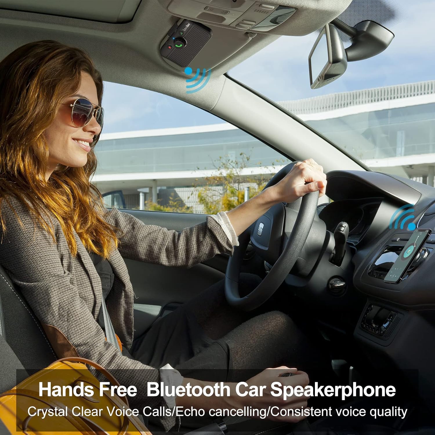 Haut-parleur Bluetooth 5,3 pour l'auto, kit mains libres Bluetooth pour l'auto pour téléphone cellulaire, prise en charge de Siri Google Voice