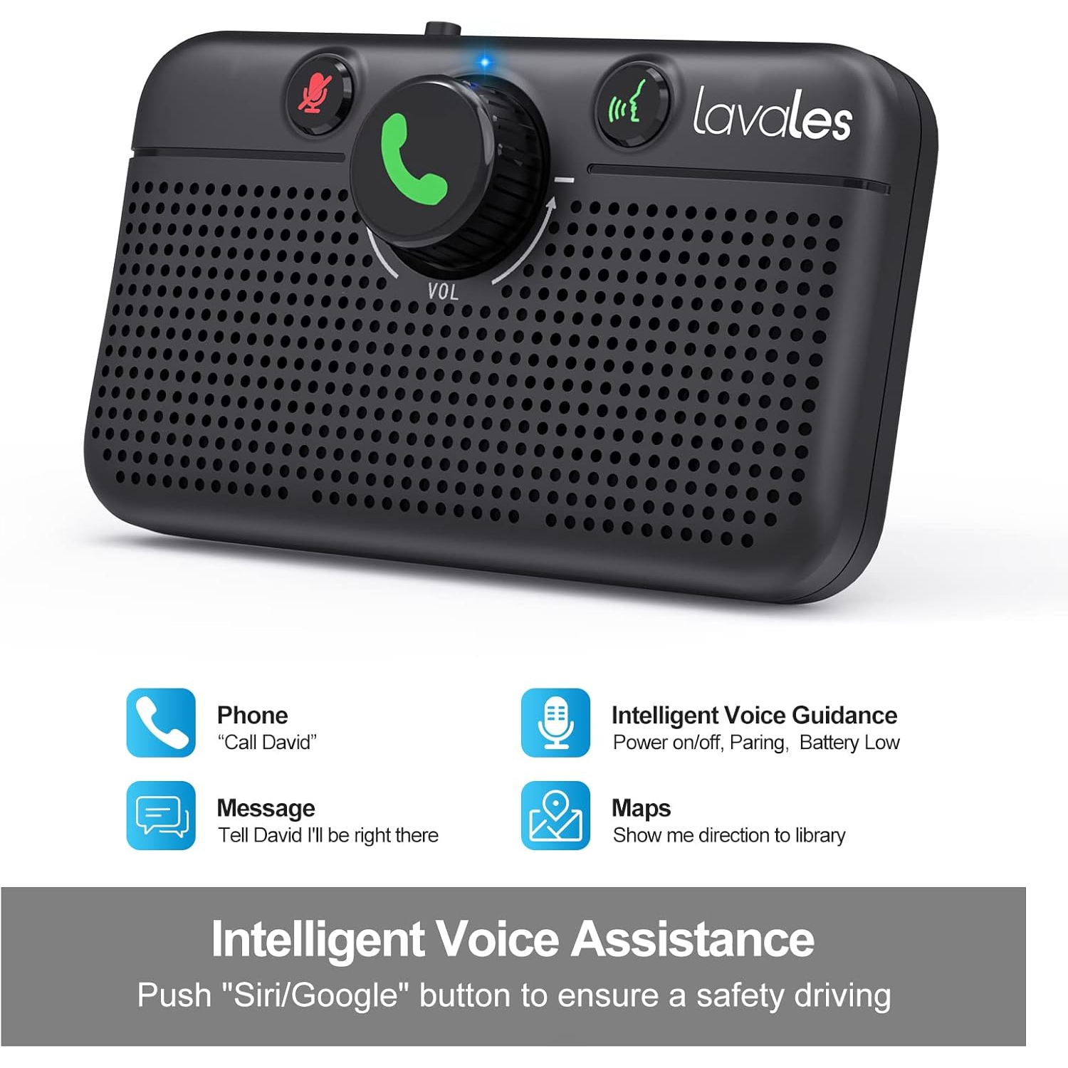 Haut-parleur Bluetooth 5,3 pour l'auto, kit mains libres Bluetooth pour l'auto pour téléphone cellulaire, prise en charge de Siri Google Voice