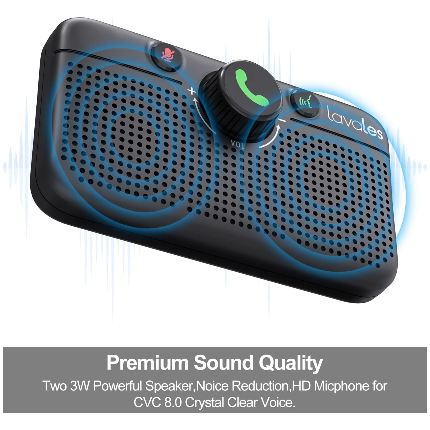 Haut-parleur Bluetooth 5,3 pour l'auto, kit mains libres Bluetooth pour l'auto pour téléphone cellulaire, prise en charge de Siri Google Voice