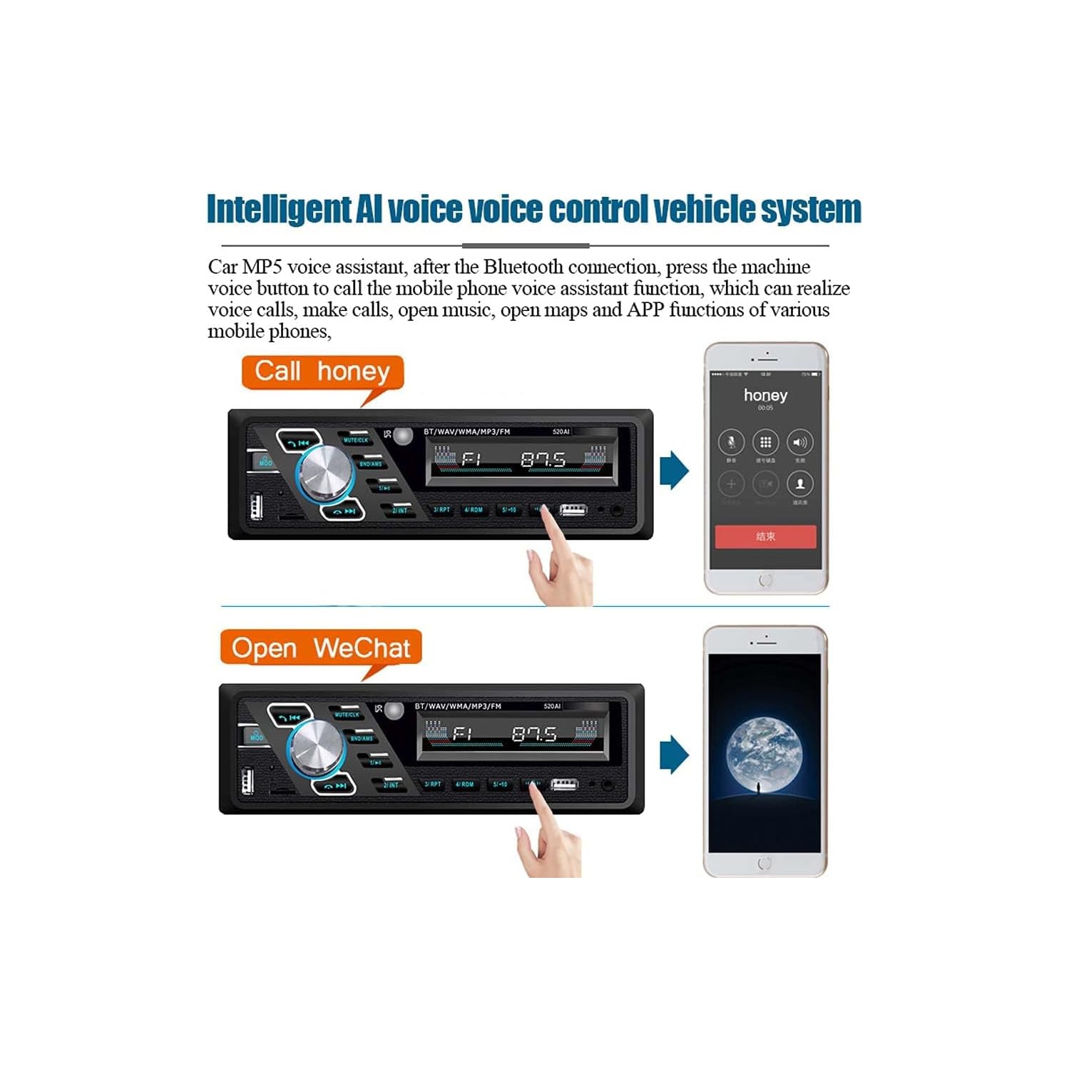 Radio d'auto 24&nbsp;V Lecteur MP3 stéréo Bluetooth prenant en charge les appels mains libres FM Deux ports USB TF AUX dans le fichier d'assistance