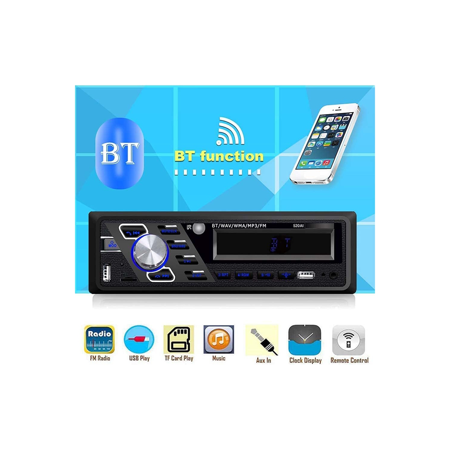 Radio d'auto 24&nbsp;V Lecteur MP3 stéréo Bluetooth prenant en charge les appels mains libres FM Deux ports USB TF AUX dans le fichier d'assistance