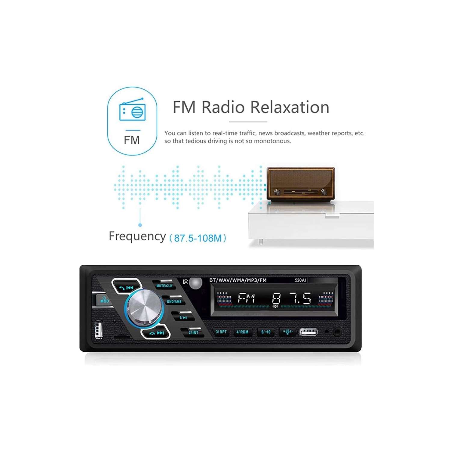 Radio d'auto 24&nbsp;V Lecteur MP3 stéréo Bluetooth prenant en charge les appels mains libres FM Deux ports USB TF AUX dans le fichier d'assistance