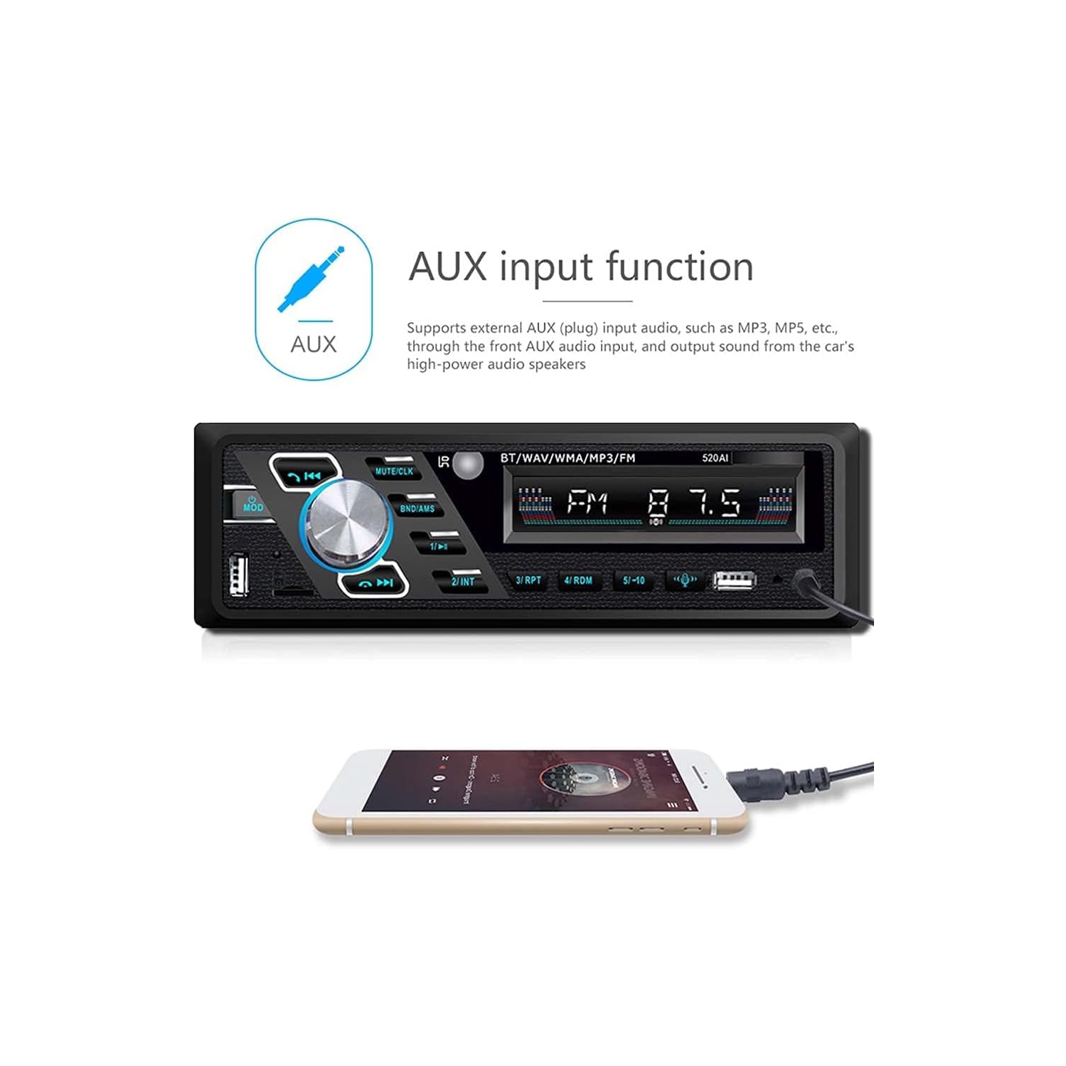 Radio d'auto 24&nbsp;V Lecteur MP3 stéréo Bluetooth prenant en charge les appels mains libres FM Deux ports USB TF AUX dans le fichier d'assistance