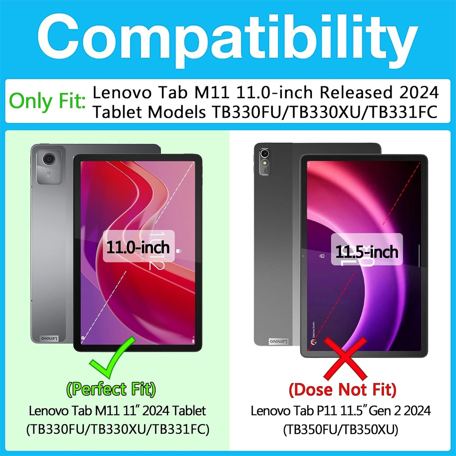 Tablet Case for Lenovo Tab M11 11.0" 2024 Model TB 330FU/TB 330XU/TB 331FC with 360 Rotating Kickstand