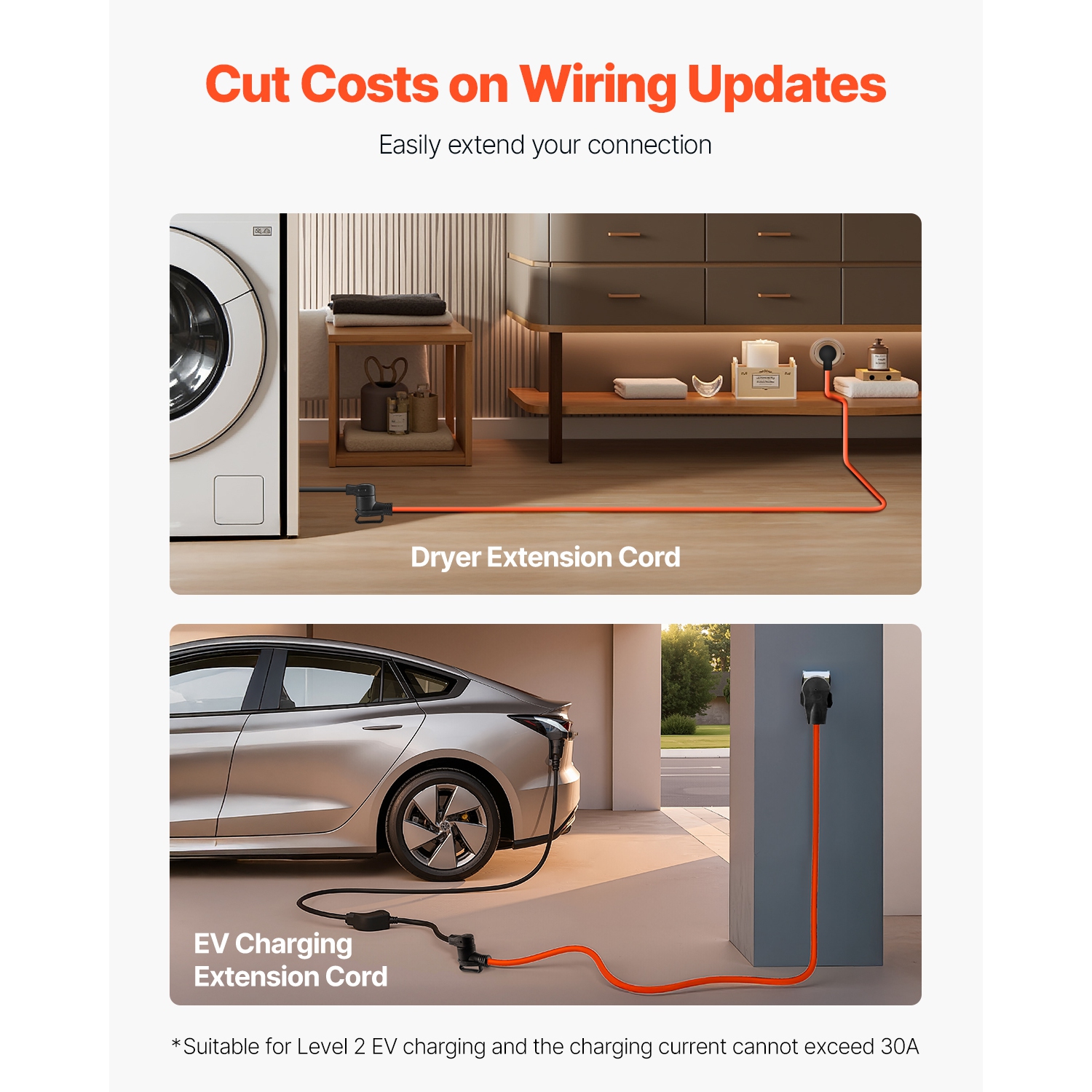 VEVOR 10 ft Dryer Extension Cord, 4-Prong NEMA 14-30P to 14-30R Dryer Cord, 125V/250V, STW 10AWG/4C, 30A, Pure Copper Wire Cable with Black Non-woven