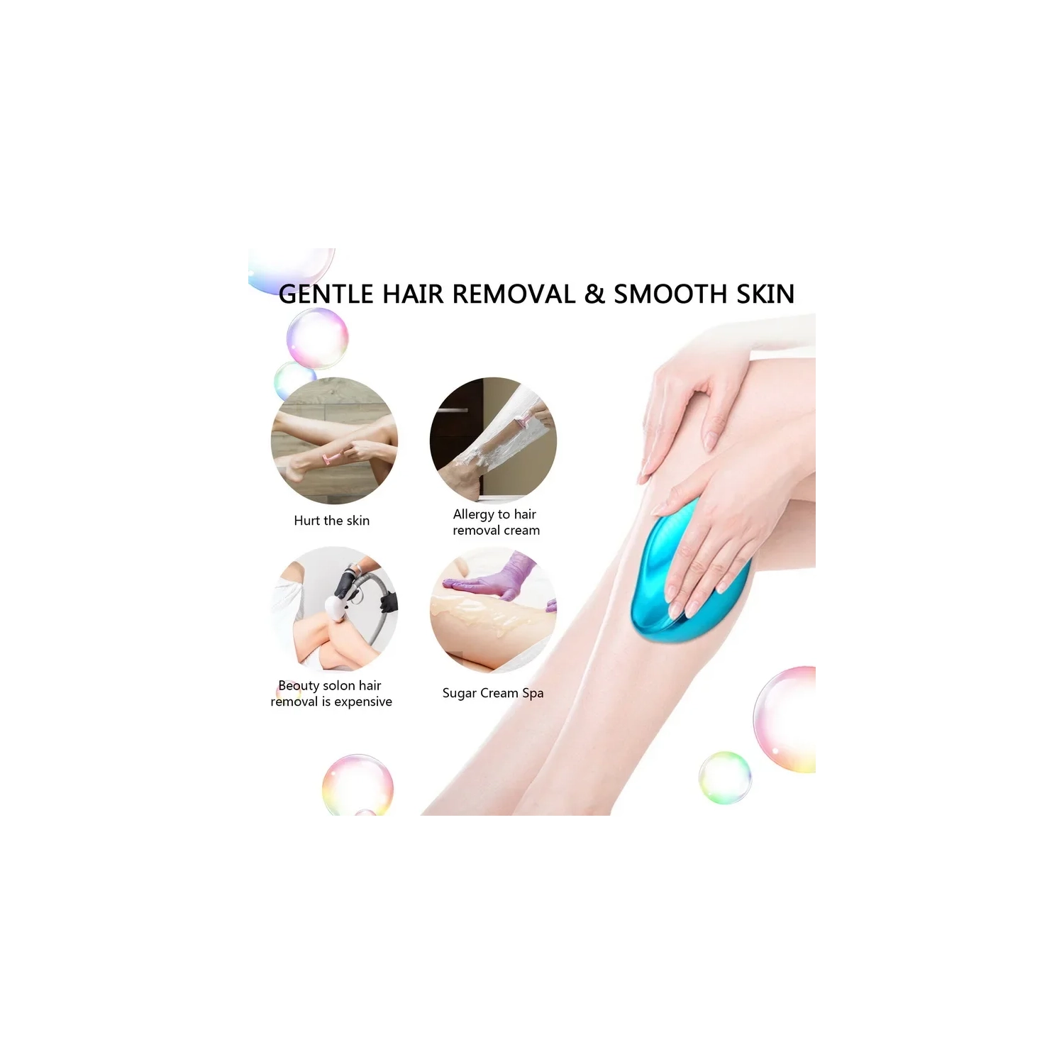 4PCS Crystal Hair Eraser, Physical Painless Safe Epilator Easy Clean Reusable Body Beauty Hair Removal Makeup Brush for Hair Removal