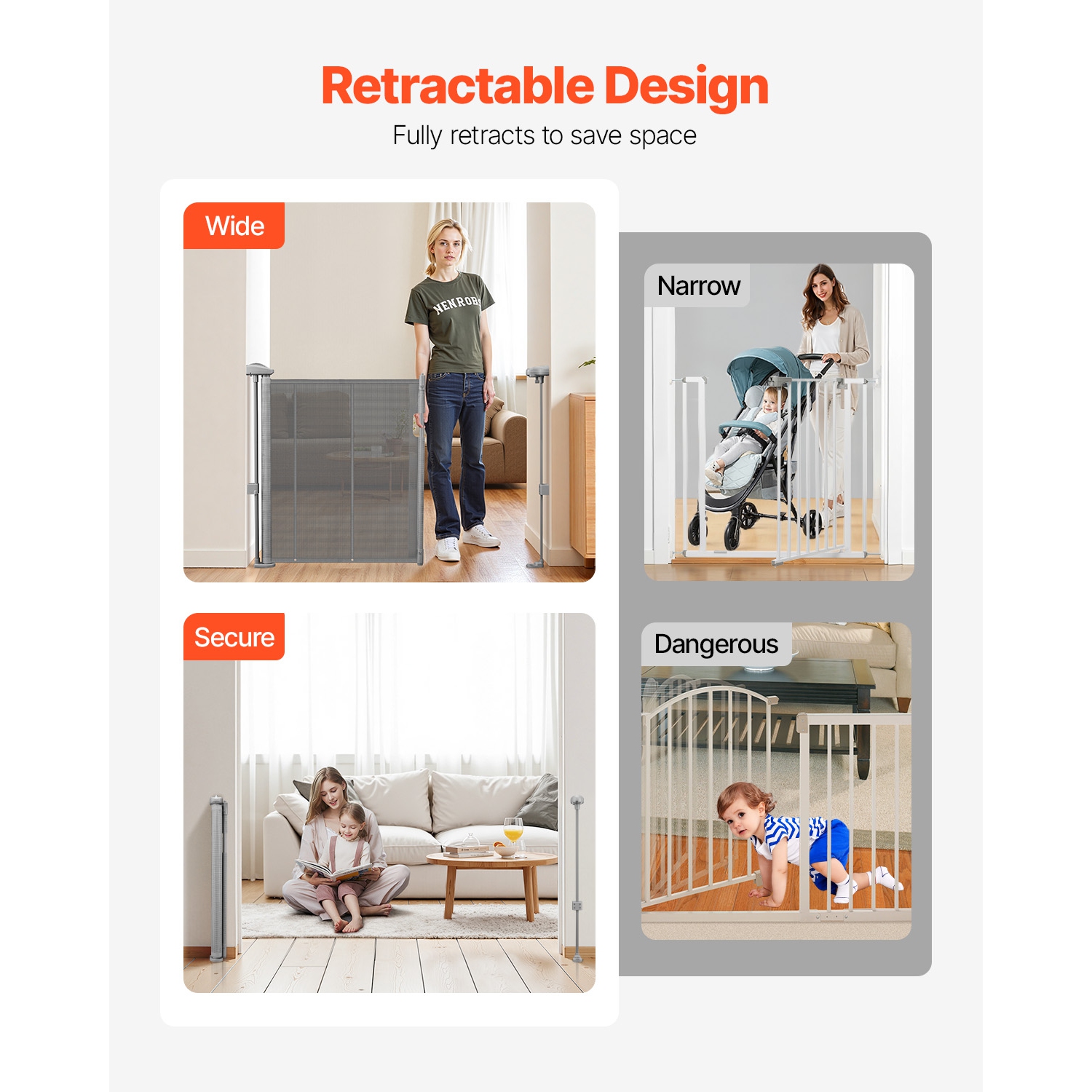 VEVOR 34 inch Tall Retractable Baby Gate, Extends up to 55 inch Wide, Retractable Gate for Kids or Pets, Mesh Material, Easy to Install for Indoor