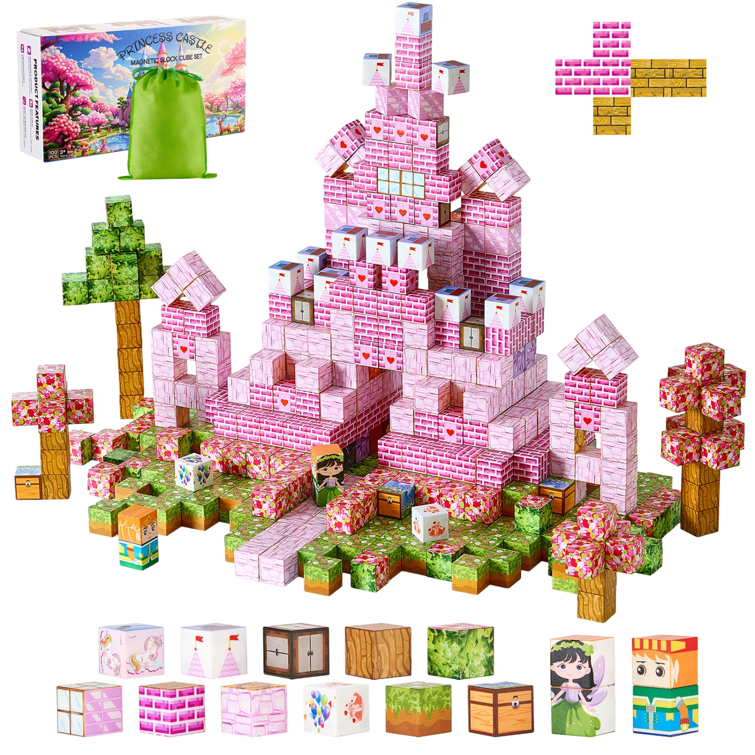 VEVOR 100 PCS Magnetic Blocks, Princess Castle Set, Magnetic Building Cubes for Kids, STEM Montessori Sensory Toys for Christmas Birthday Gift, for