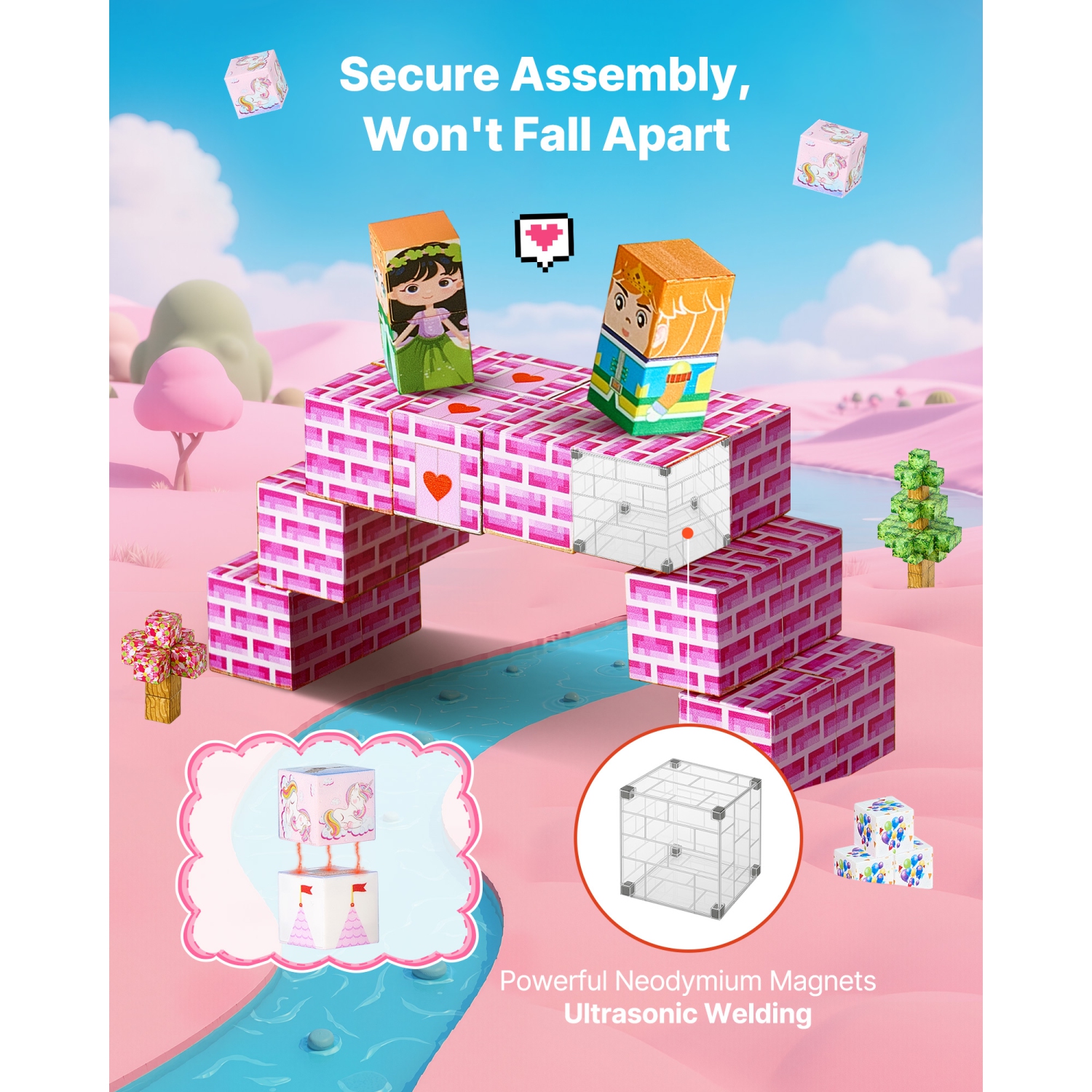 VEVOR 100 PCS Magnetic Blocks, Princess Castle Set, Magnetic Building Cubes for Kids, STEM Montessori Sensory Toys for Christmas Birthday Gift, for