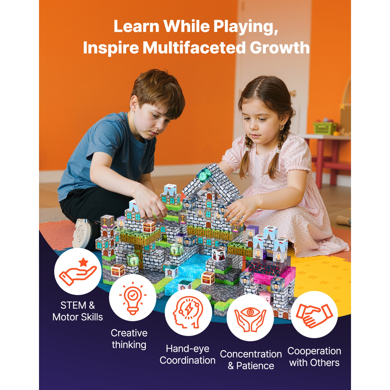 VEVOR 100 PCS Magnetic Blocks, Cemetery Zombies Set, Magnetic Building Cubes for Kids, STEM Montessori Sensory Toys for Christmas Birthday Gift, for