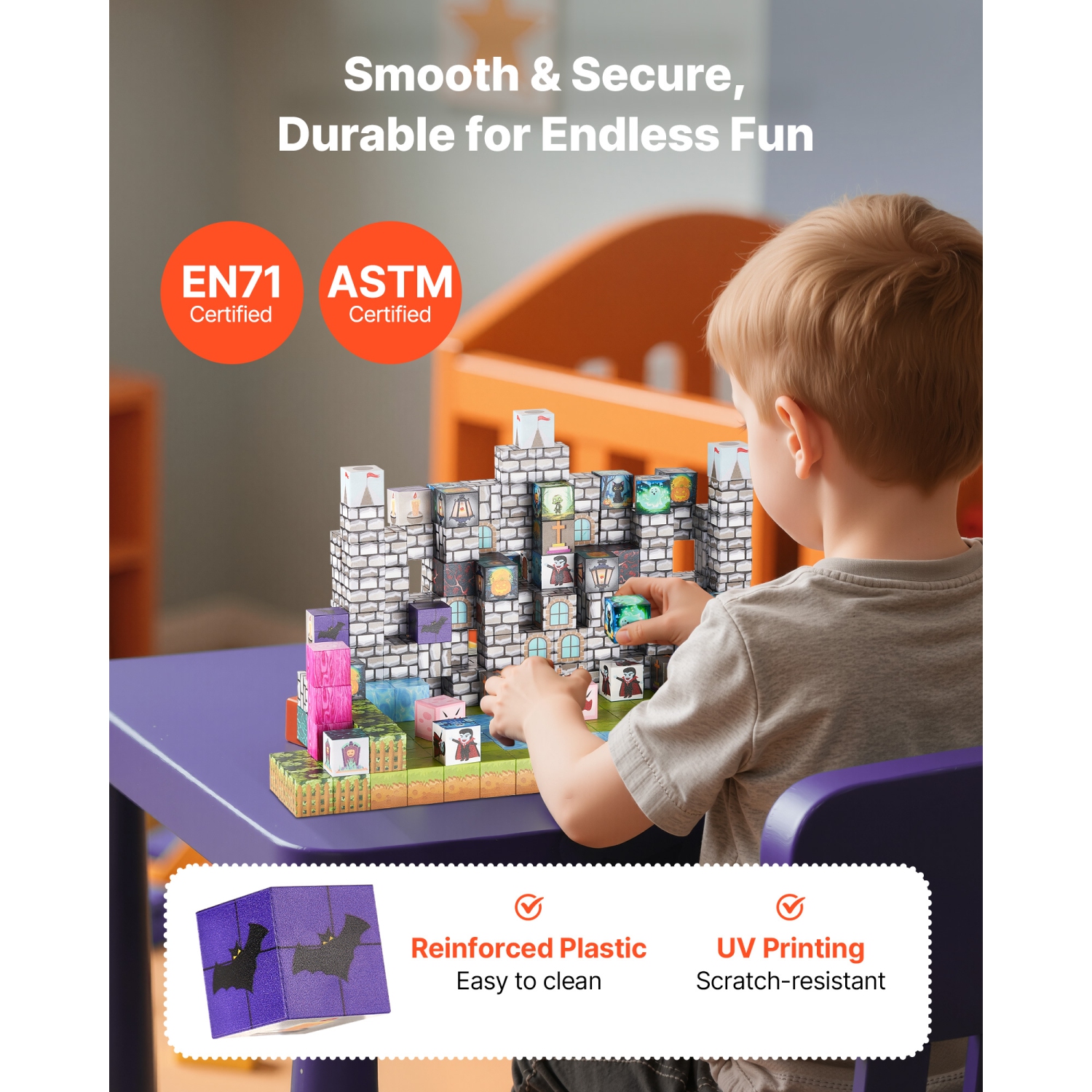 VEVOR 100 PCS Magnetic Blocks, Cemetery Zombies Set, Magnetic Building Cubes for Kids, STEM Montessori Sensory Toys for Christmas Birthday Gift, for