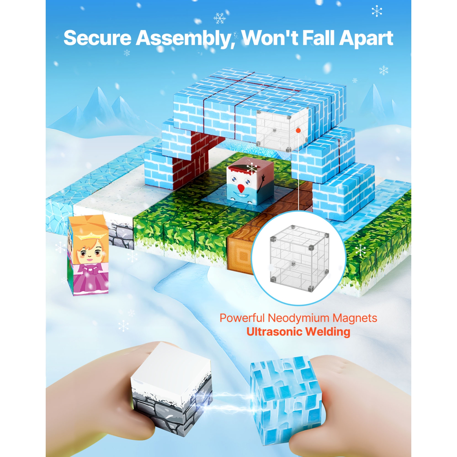 VEVOR 150 PCS Magnetic Blocks, Glacier Castle Set, Magnetic Building Cubes for Kids, STEM Montessori Sensory Toys for Christmas Birthday Gift, for 3+