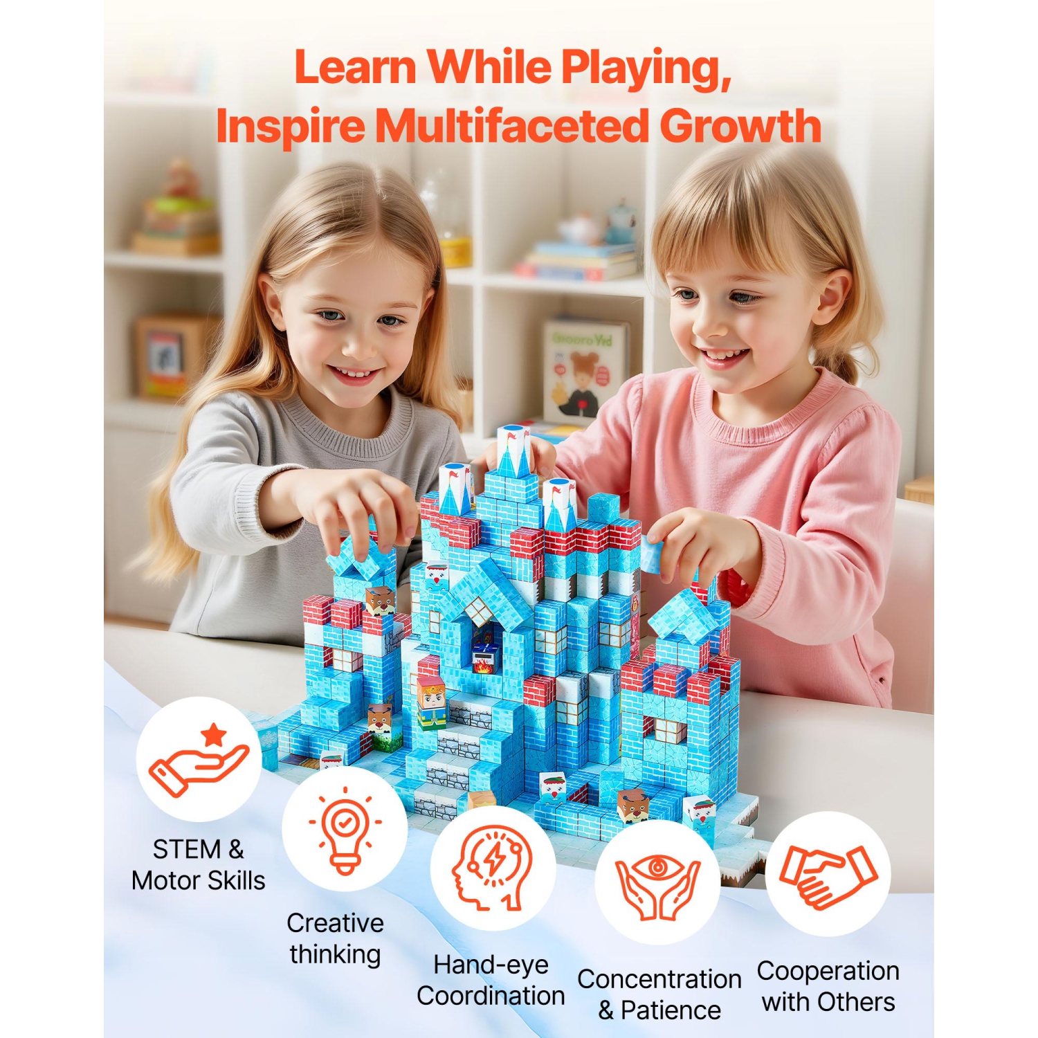 VEVOR 150 PCS Magnetic Blocks, Glacier Castle Set, Magnetic Building Cubes for Kids, STEM Montessori Sensory Toys for Christmas Birthday Gift, for 3+