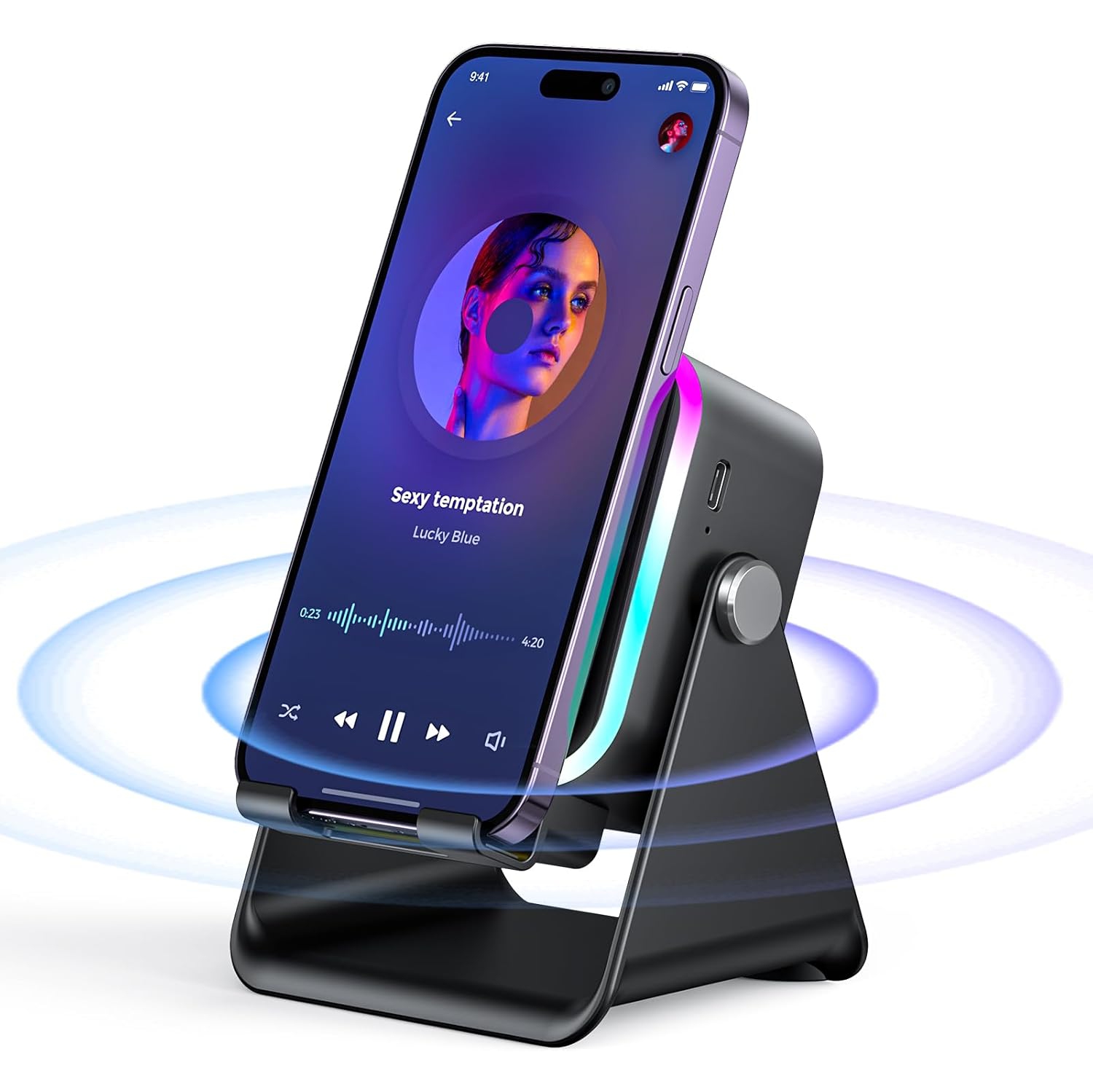 Haut-parleur à induction avec support pour téléphone 5 en 1 sans fil Induction audio Bluetooth pour iPhone Téléphone Android Haut-parleurs