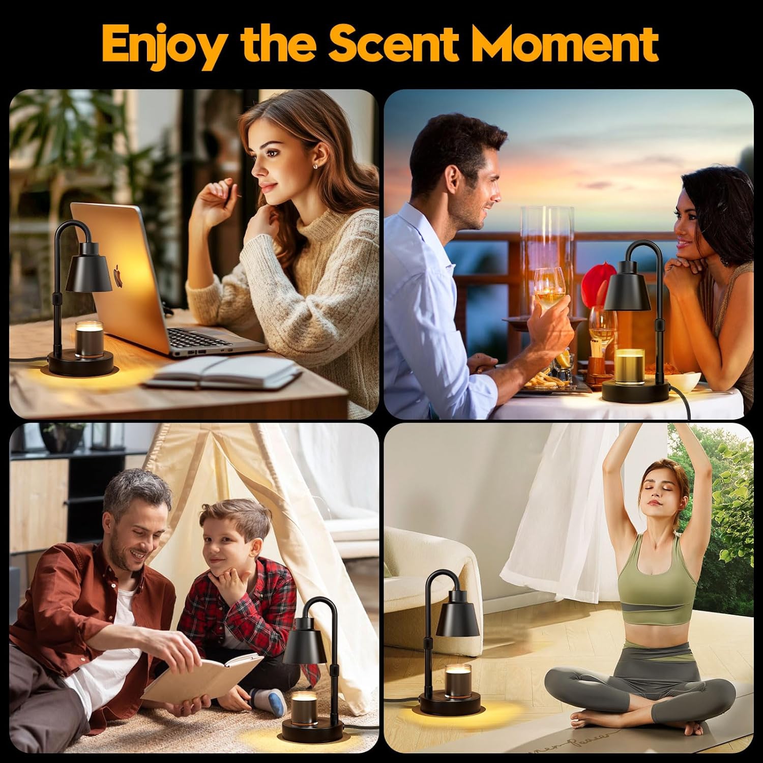 Candle Warmer Lamp Adjustable Height,Warm White Electric Candle Lamp Warmer with Timer Dimmer Metal Base,for Scented Jar Candles Home Decor