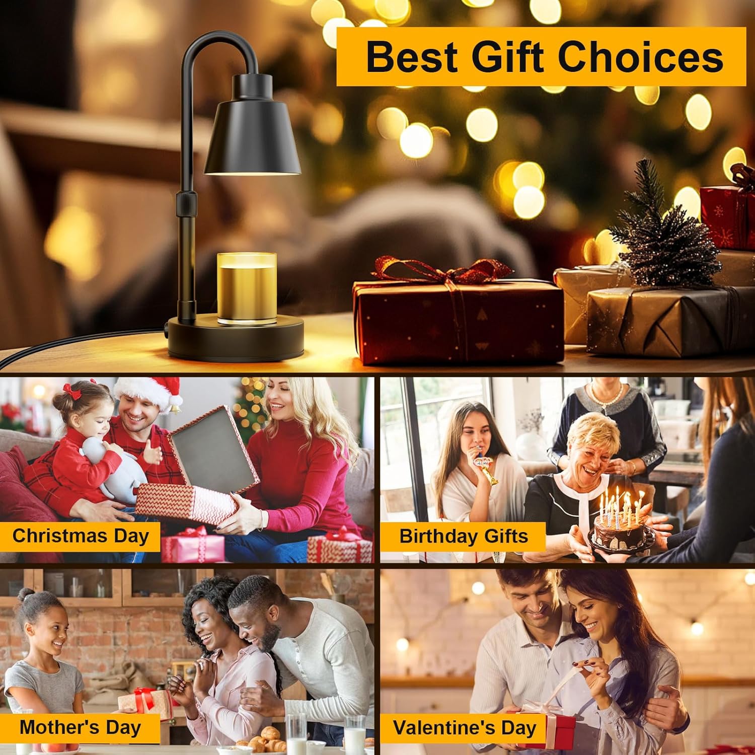 Candle Warmer Lamp Adjustable Height,Warm White Electric Candle Lamp Warmer with Timer Dimmer Metal Base,for Scented Jar Candles Home Decor