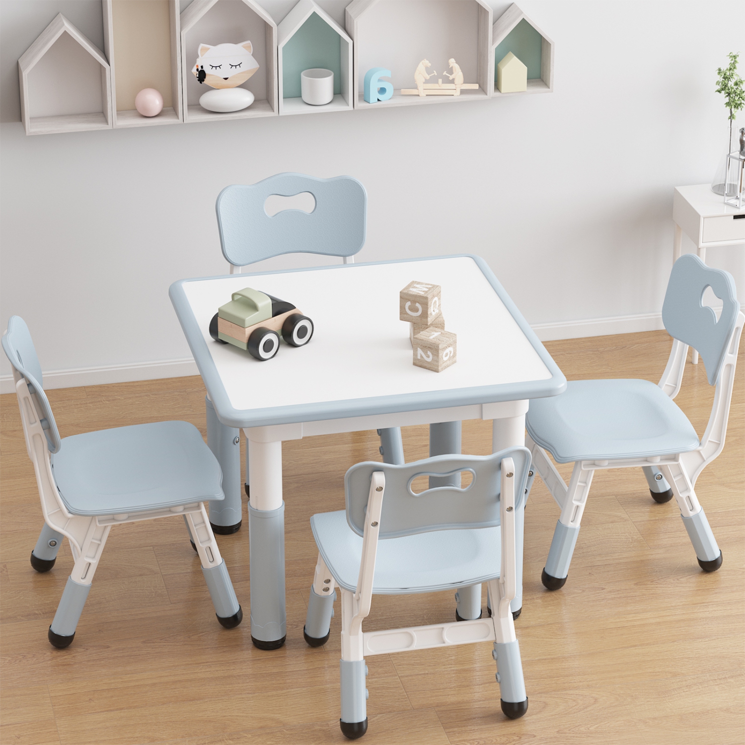 Height Adjustable Kids Table and 4 Chairs Set for Reading, Drawing, Playing, Eating