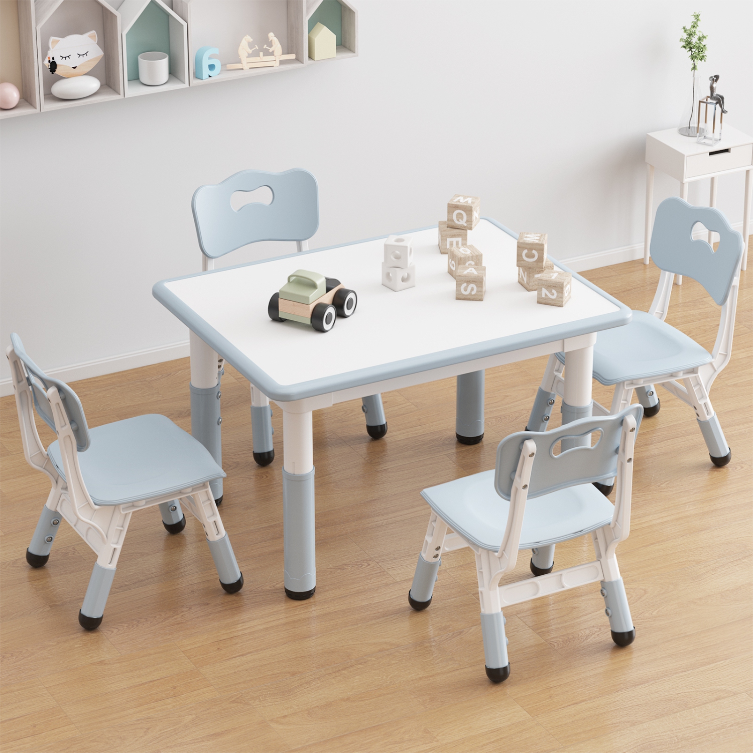 Ensemble 5 pièces avec table et chaises pour enfants pour la garderie de classe, gris
