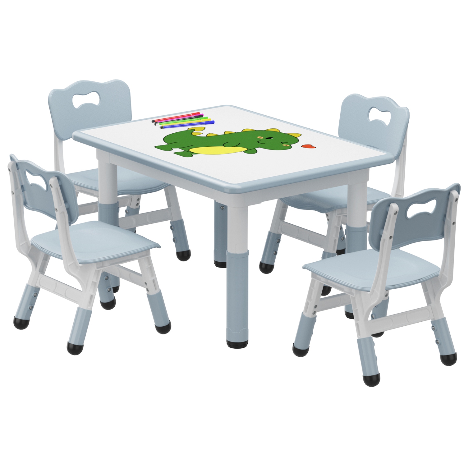 Ensemble 5 pièces avec table et chaises pour enfants pour la garderie de classe, gris