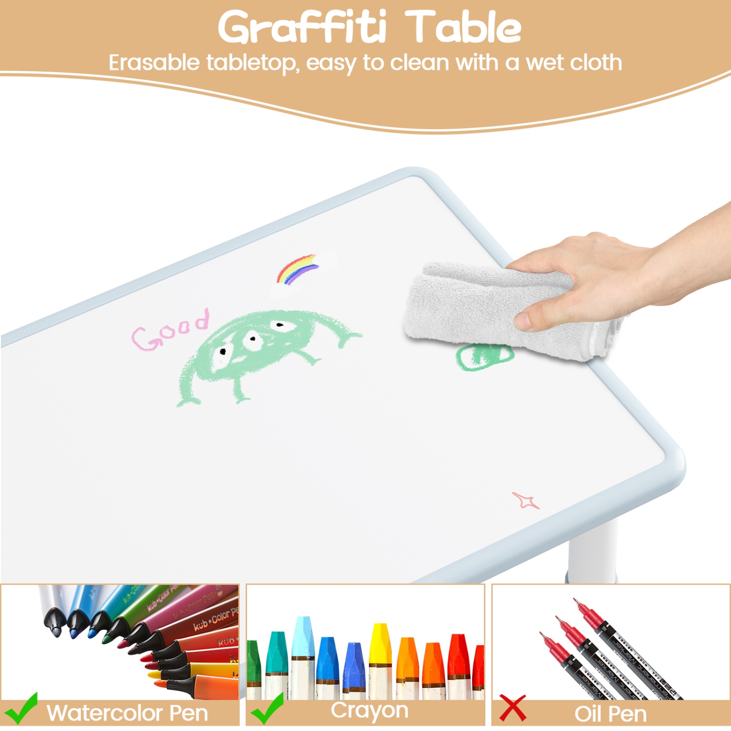 Ensemble 5 pièces avec table et chaises pour enfants pour la garderie de classe, gris