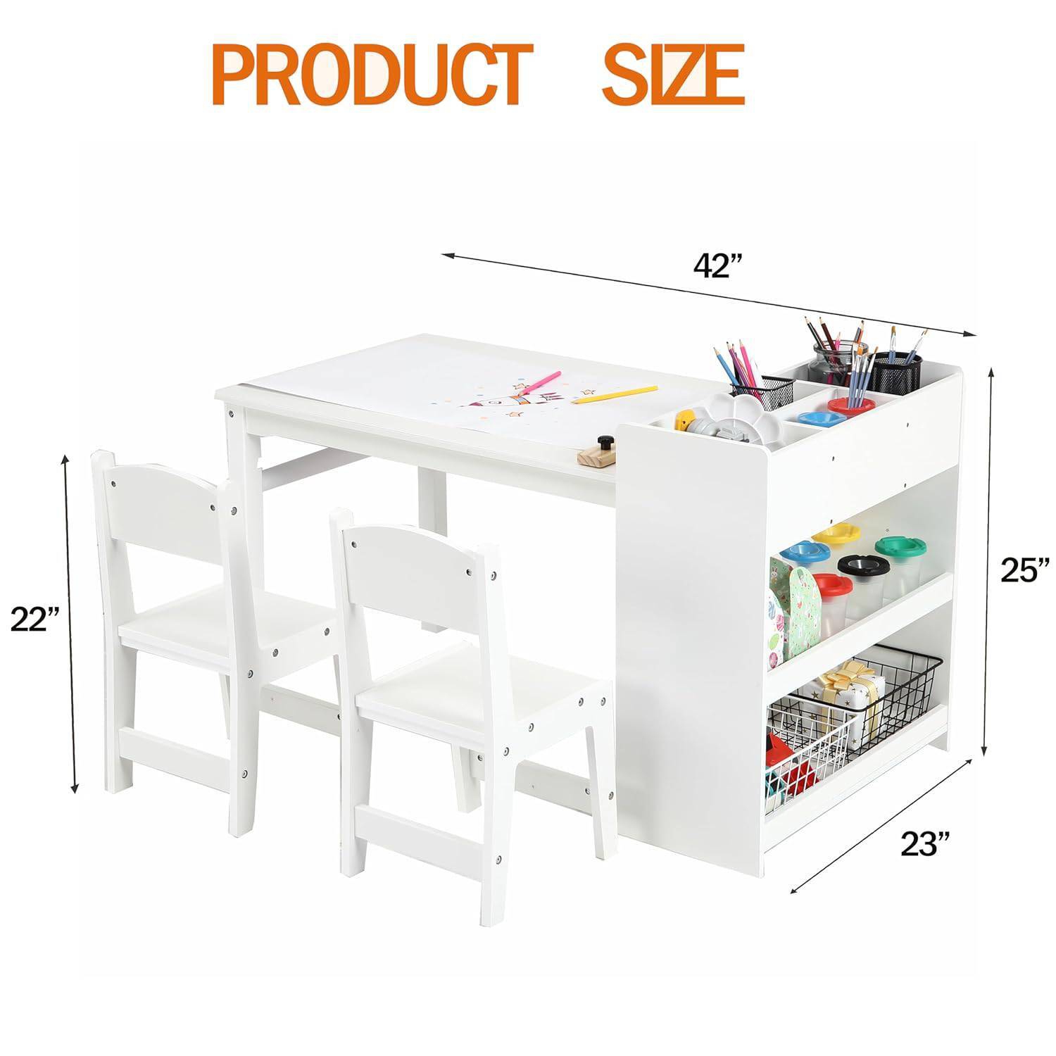 Ensemble de 3 pièces avec table et chaises d'activités en bois pour les tout-petits à dessiner, à lire, à bricoler, blanc