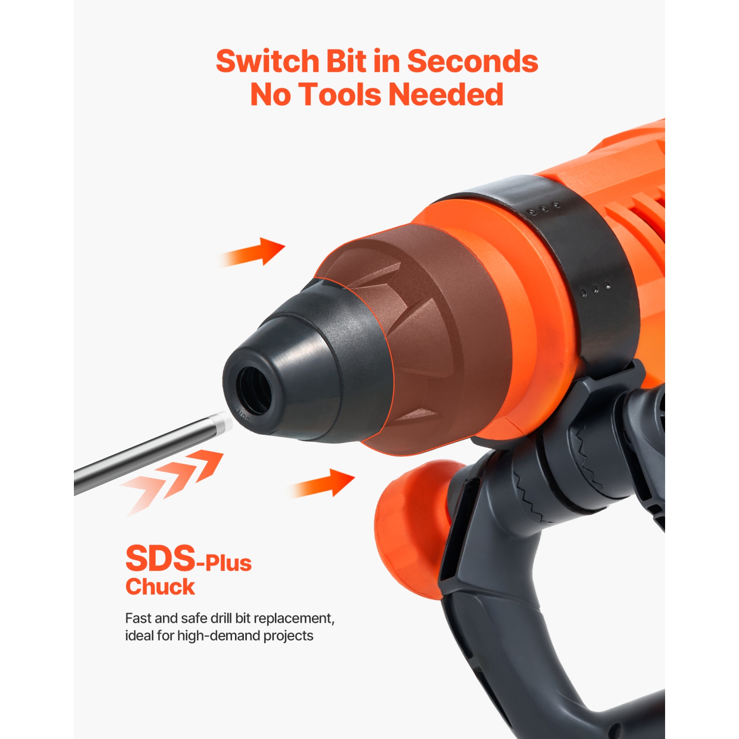 VEVOR 1600W Corded Hammer Drill, 175-350RPM Electric Demolition Drills, 2-Inch SDS-Max Rotary Hammer Driver, 3 Functions Chipping Power Tool Kit for