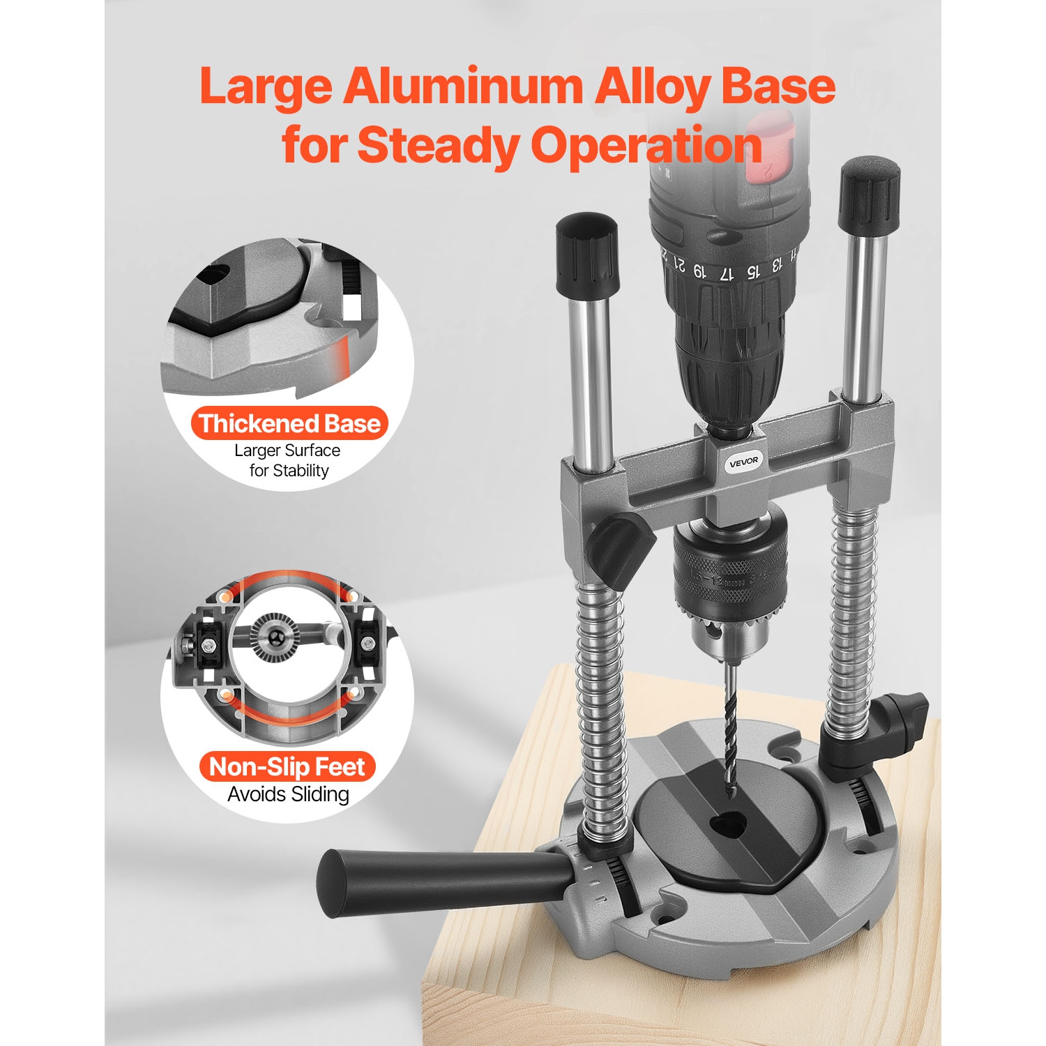 VEVOR Drill Guide, Multi-Angle Press Portable Precision Drilling Guide Jig Attachment, with Large Handle and Mounting Holes, Aluminum Alloy, for