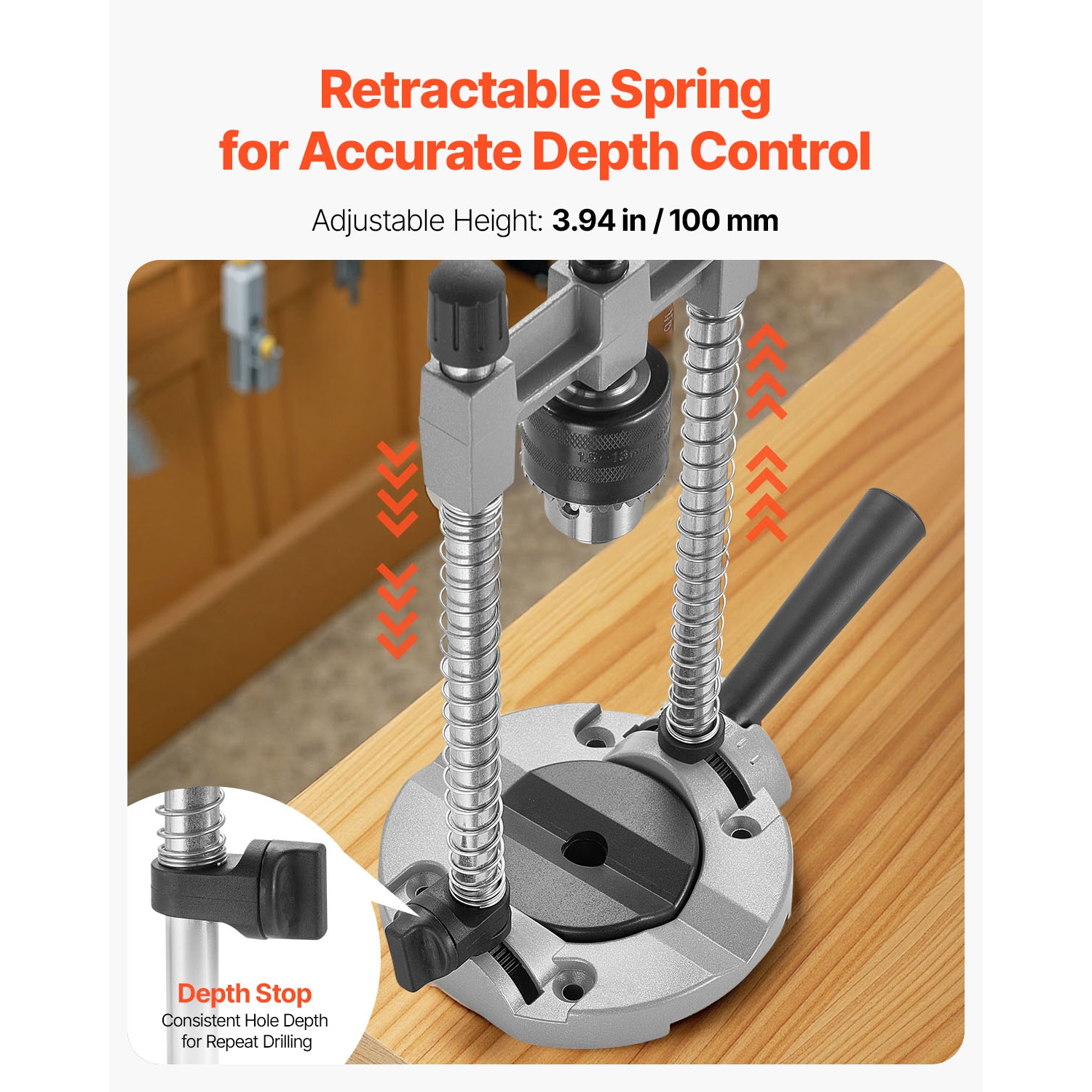 VEVOR Drill Guide, Multi-Angle Press Portable Precision Drilling Guide Jig Attachment, with Large Handle and Mounting Holes, Aluminum Alloy, for